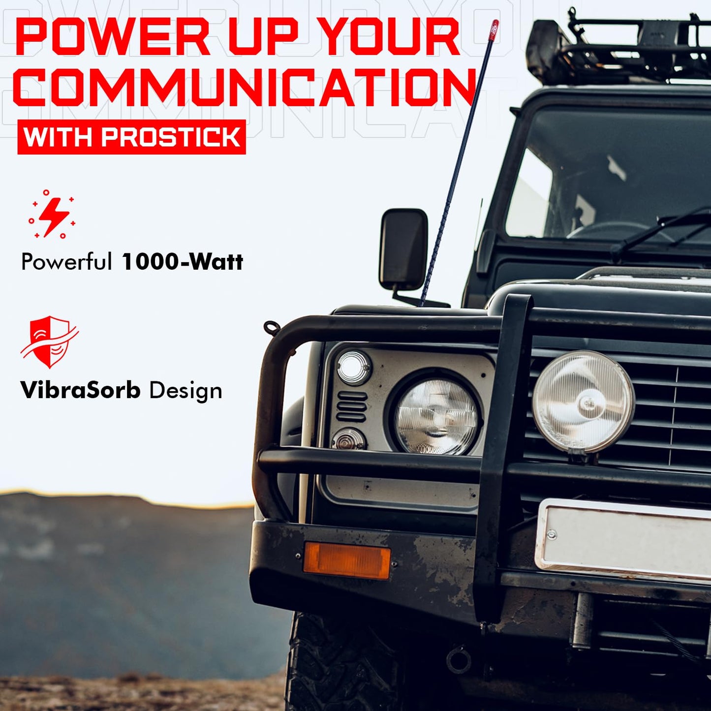 Prostick 2` Foot Fiberglass 1000 Watt - Black CB Radio Antenna with Heavy Duty Stainless Steel Spring