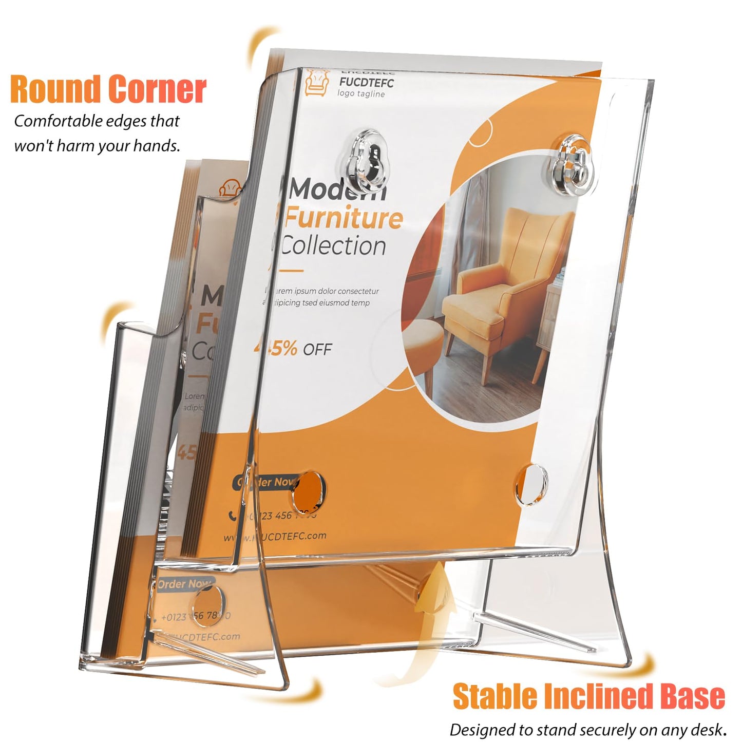 FUCDTEFC 2 Pack Acrylic Brochure Holder 8.5x11 & 4 x9 Inches, Clear 2 Tier Literature Magazine Stand Brochure Display Stand w Removable Divider Universal, Flyer Holder for Wall Mount or Countertop