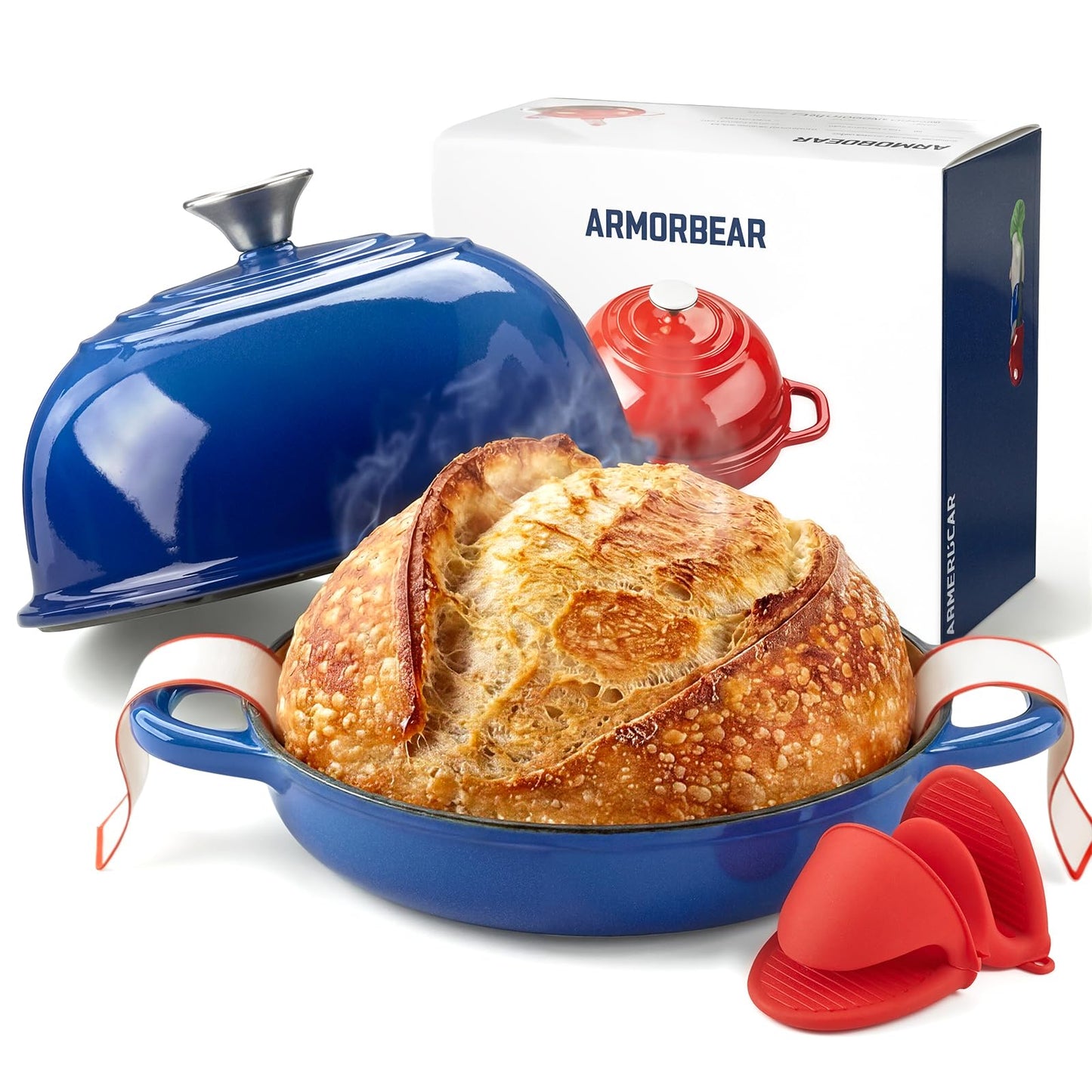Armorbear Dutch Oven for Bread Baking-5QT Cast Iron Sourdough Dutch Oven Pot with Lid, Enameled Round Cast Iron Bread Pot with Dome Lid for Homemade, Gifts for Sourdough Bakers, Blue