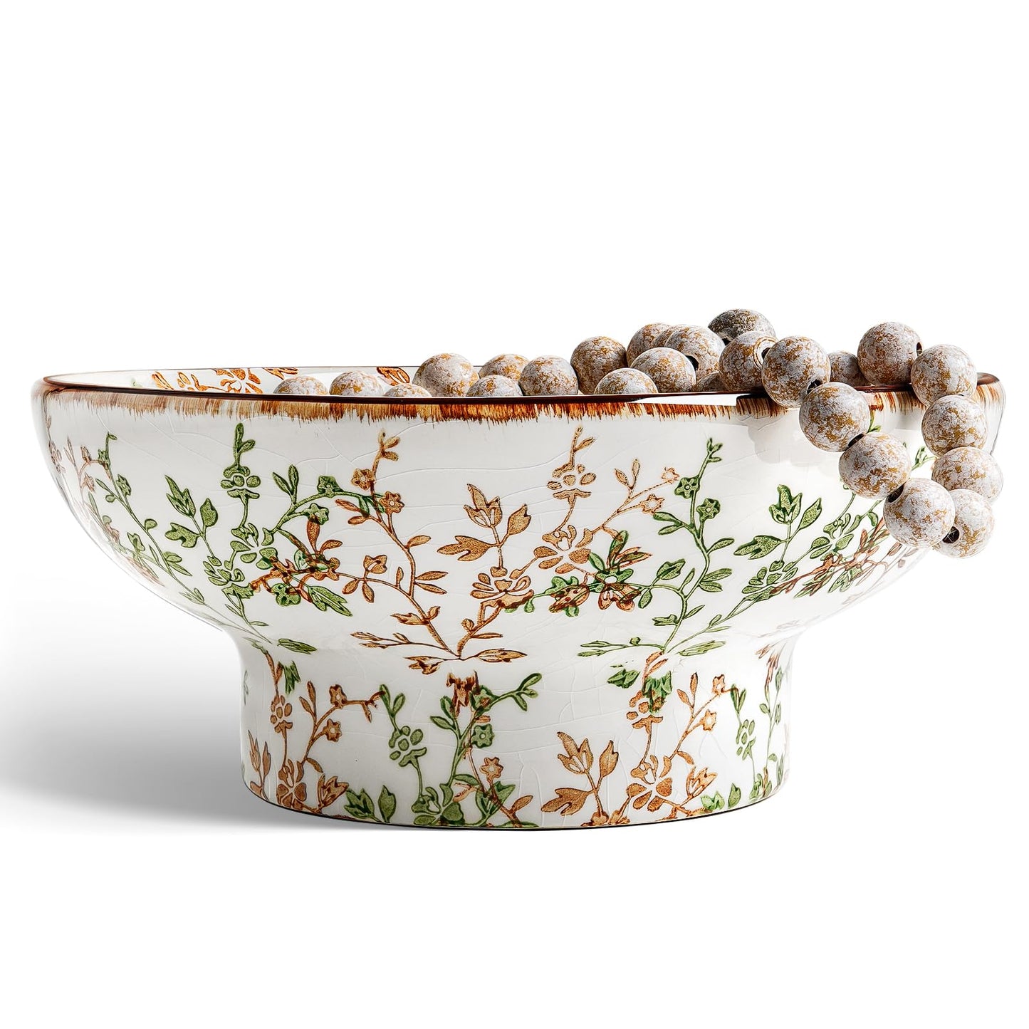 LE TAUCI 10" Ceramic Decorative Bowl, Key Bowl for Entryway, Handcrafted Sturdy Pedestal Bowl, French Country Fruit Bowl for Kitchen Counter, Centerpiece, Vine Green