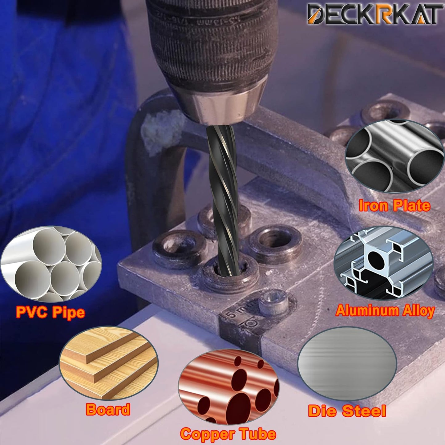 5-Piece 3/8", 1/2", 5/8", 3/4", 1" Reamer Drill Bit for Metal, M2 HSS Taper Reamer for Steel, Alloy, Wood, Plastic to Align, Enlarge Holes – 5-Spiral Flutes, 1/2" Non-Slip Shank, Construction Reamer.