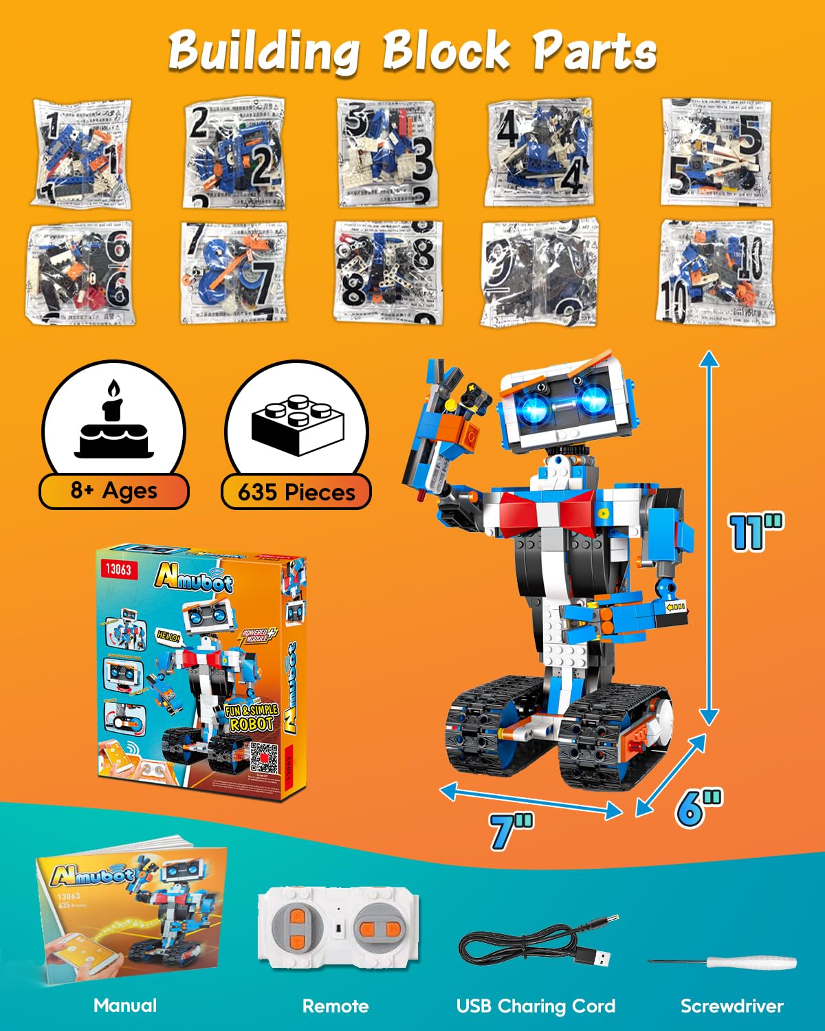 STEM Robot Toys Building Kits, Aukfa Building Toys for Boys Age 8-12, App & Remote Control Blocks Engineering Science Learning Educational Coding DIY Stem Projects Robot Gifts for Boys & Girls(635PCS)