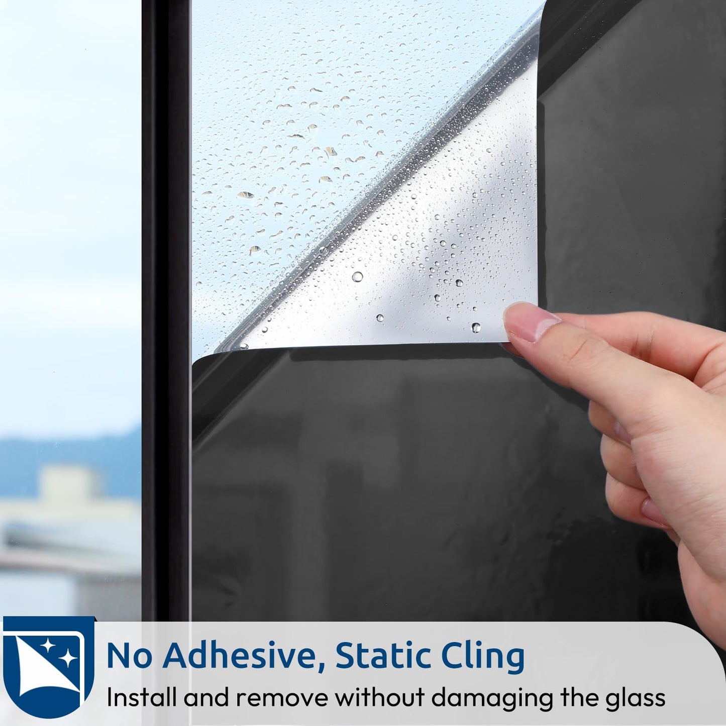 rabbitgoo Window Privacy Film One Way Window Tint for Home, Removable Reflective Heat Sun Blocking Anti UV Glass Door Covering, Mirror Tinting Film House Office, 23.6 Inch X 9.8 Feet, Black Silver