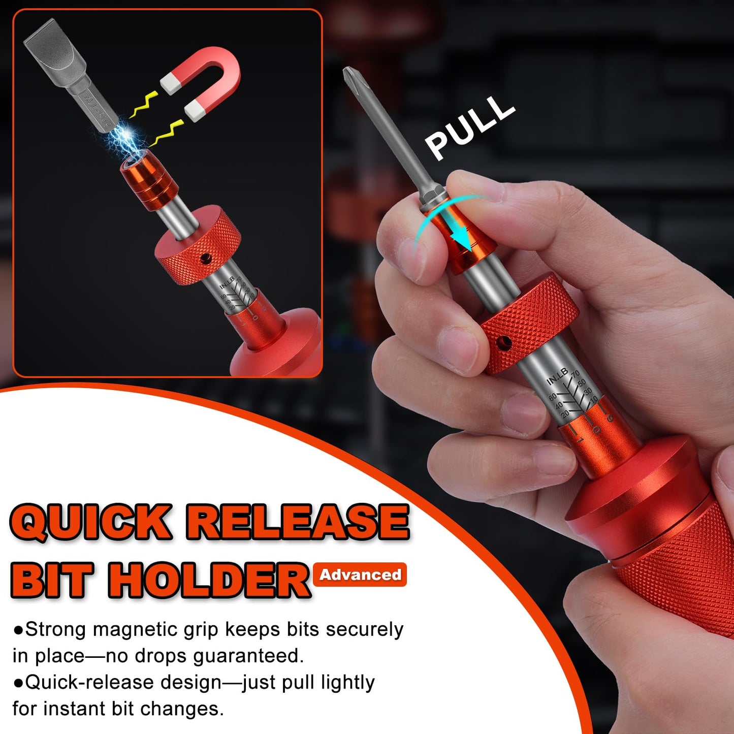 68Pcs Torque Screwdriver Wrench Set 10-70 IN.LB, Inch Pound Torque Driver with S2 Steel Bits, 1/4" Drive, Magnetic Quick-Release Adapter for Bike Repair, Mounting and Maintenance