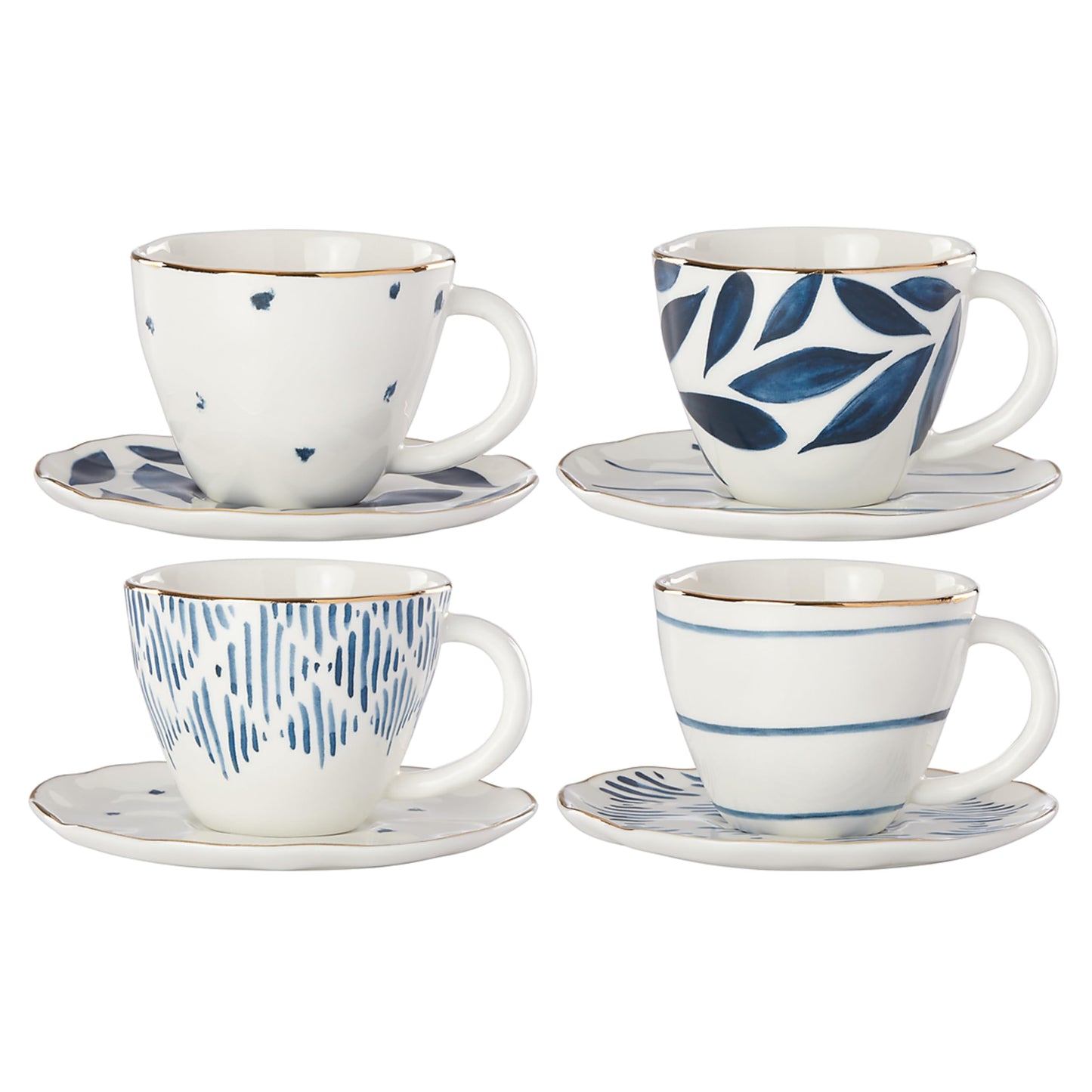 Lenox Porcelain Blue Bay 4-Piece Espresso Cup & Saucer Set, 2.45 LB