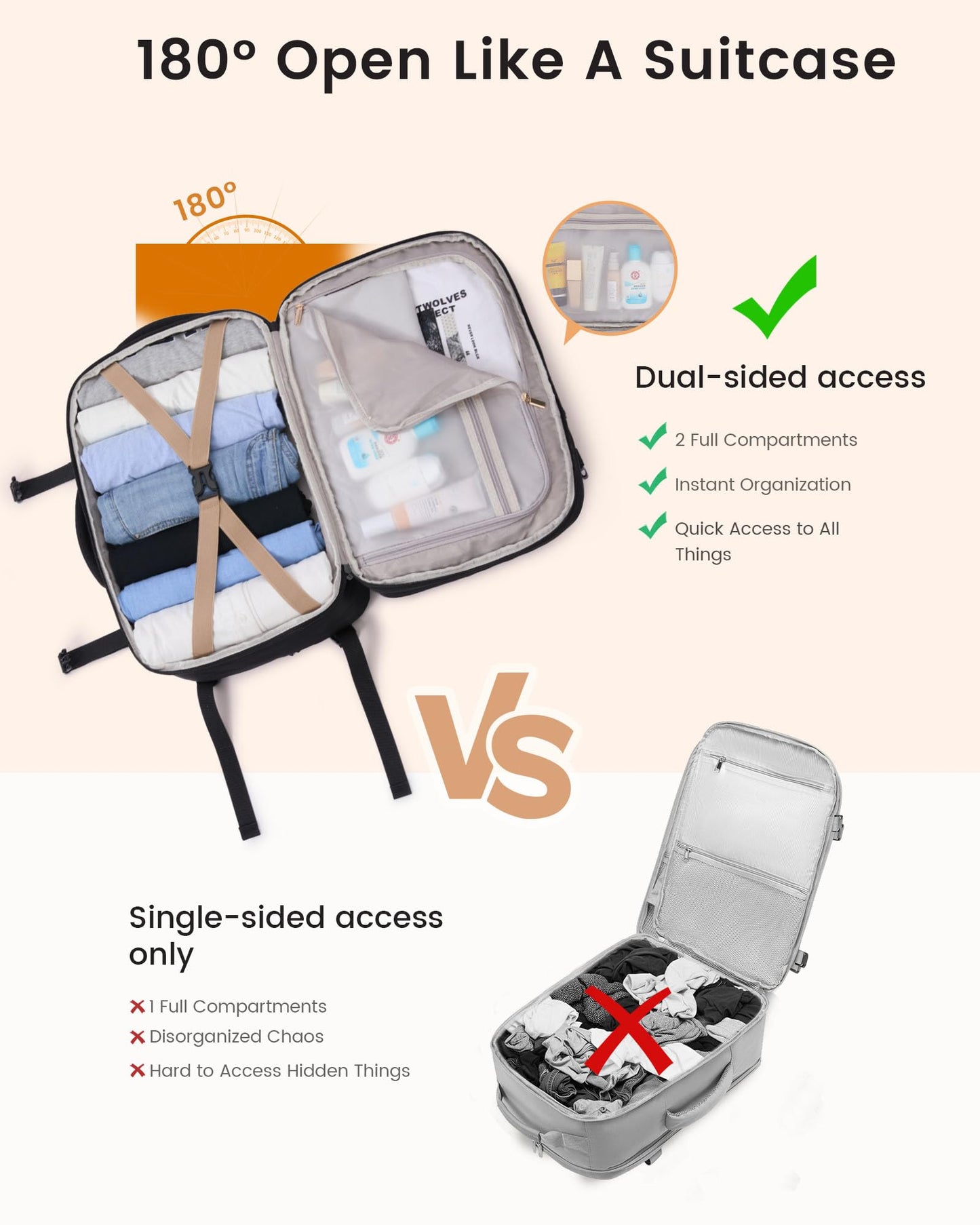 LOVEVOOK Travel Backpack for Women & Men, Carry On Backpack with Cup Holder, Personal Item Travel Bag Flight Approved with Padded Laptop Compartment, Weekender Daypack With 2 Cubes, 17.3 Inch Black