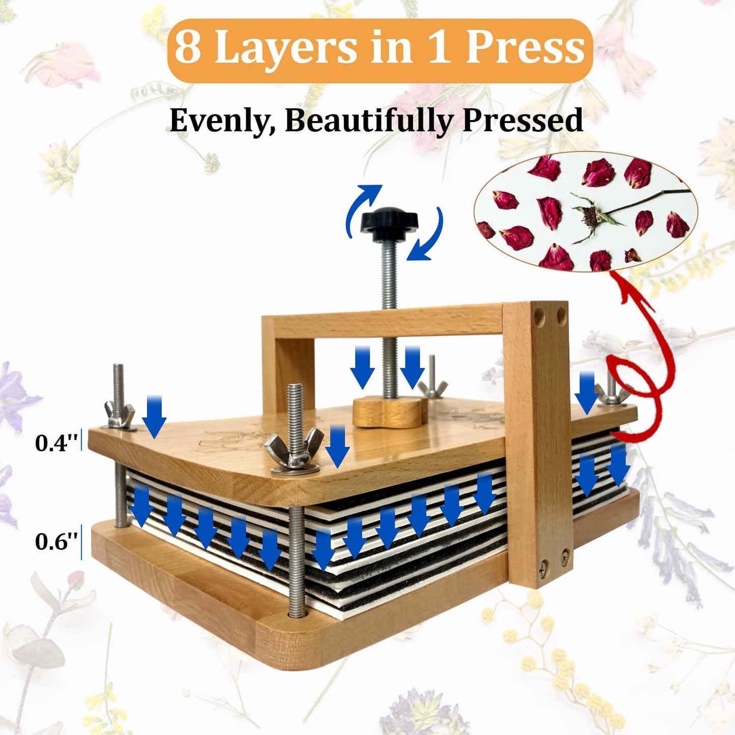 Gkesgm Large Flower Press Kit - 6 Layers 11" x7" Even Pressure for DIY Arts, Pressing for Adults, Dried Plant Preservation for Craft Lover,ZFO-002