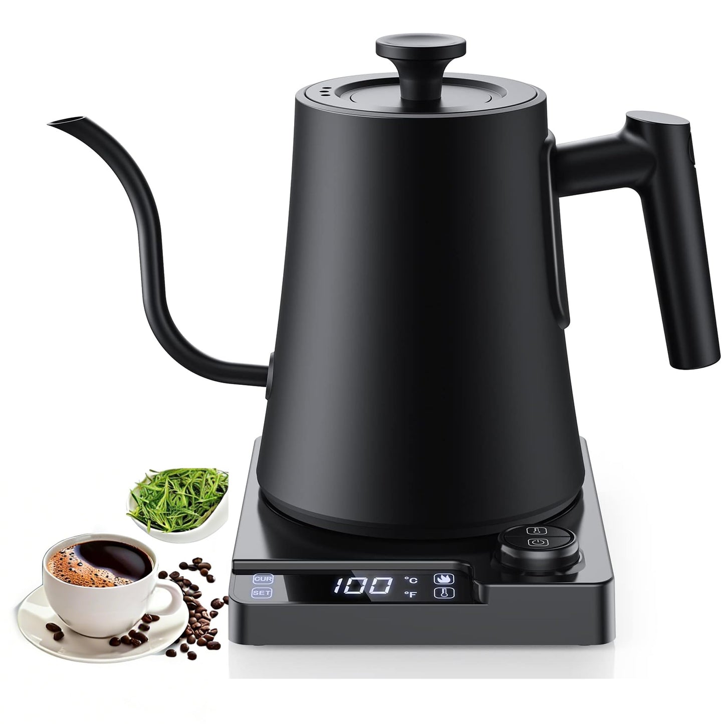 Gooseneck Electric Kettle with ±1℉ Temperature Control & Keep Warm for Pour Over Coffee & Tea, Rapid Boil, 304 Stainless Steel, Built-in Brew Timer, 1200W 1.0L