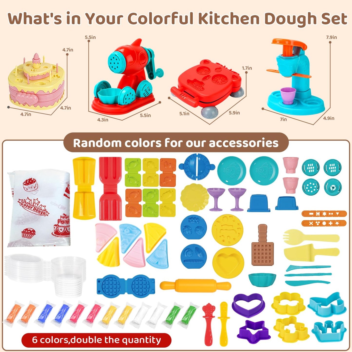 Aprilwolf - 70 Pieces 4 in 1 Set for Kids Ages 3-4-8, Dough Tool Kit for Crafts, Ice Create, Noodles, Burgers, Cake, Kitchen Creations, Kids Toys