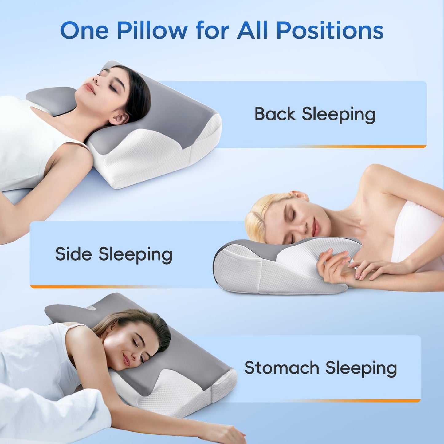 Effective Pain Relief Cervical Neck Pillow for Sleeping, Memory Foam Pillows for Neck Support, Odorless Contour Side Pillow, Ergonomic Bed Pillow for Back Stomach Sleeper (Grey and White)