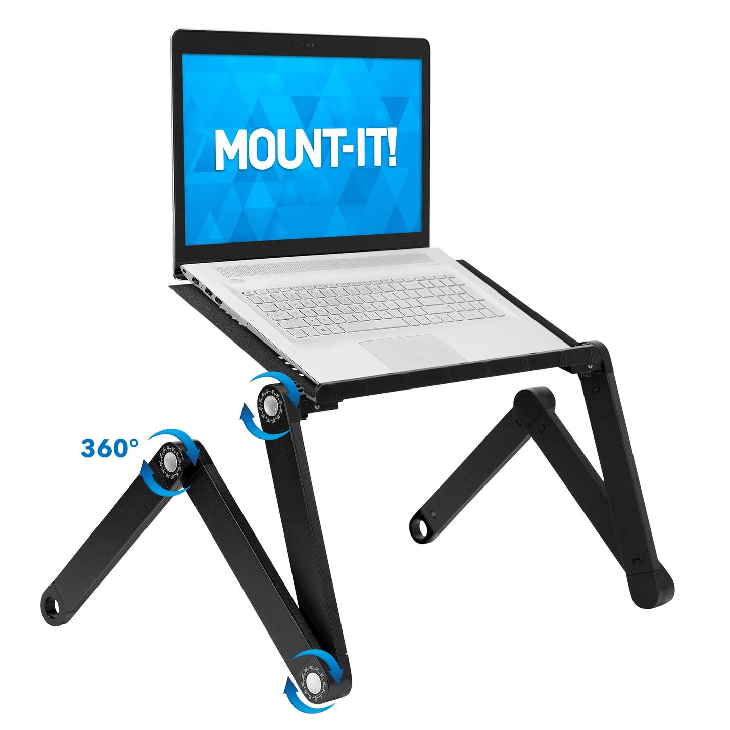 Mount-It! Adjustable Laptop Stand & Lap Desk, Freestanding Sit-Stand Laptop Tray for Bed, Couch, Desk & Floor, 22 lb Capacity, 1.6–18.9” Height, Ventilated Aluminum, Ships Fully Assembled