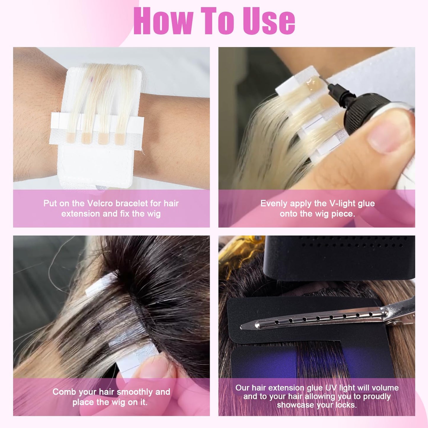 V Light Hair Extensions Kit, V Light Machine*1 v Light Hair Extensions Glue*1 Glue Remover *2 Hair Shield * 2 (Black Machine Set)