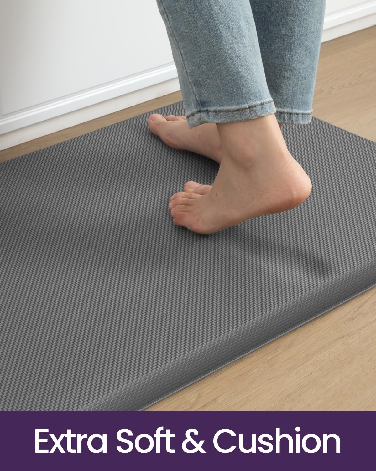 DEXI Kitchen Mat Cushioned Anti Fatigue, Non Slip Waterproof Comfort Standing Floor Rug for Kitchen, Office, Sink, Laundry, 70x20, Grey