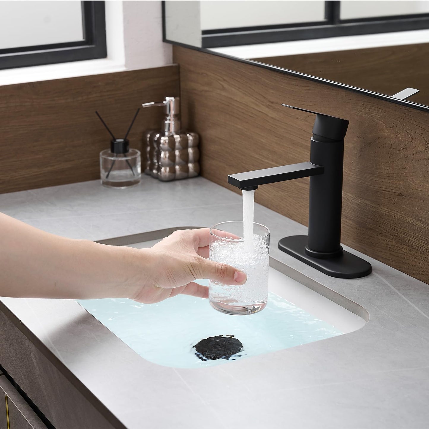YXOCVIR Bathroom Faucet Single Hole Single Handle Vanity Modern Sink RV Black Bathroom Faucet with Pop-up Drain for 1 - or 3 Hole Sink (Black)