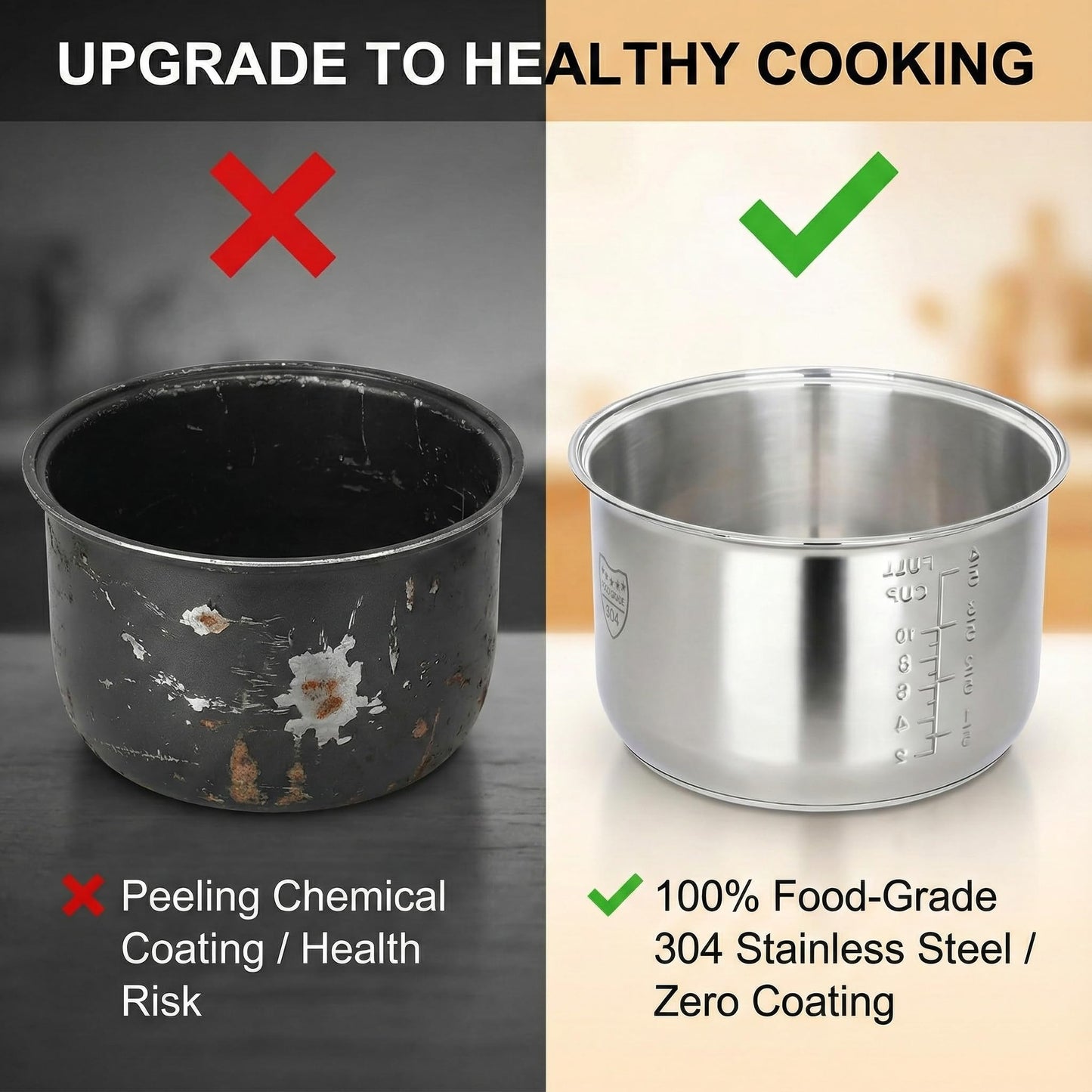 Rice Cooker Replacement Pot, Compatible with Aroma ARC-150SB & ARC-5200SB, Stainless Steel Non-Stick Inner Pot, Durable Design, Even Heating for Perfect Rice
