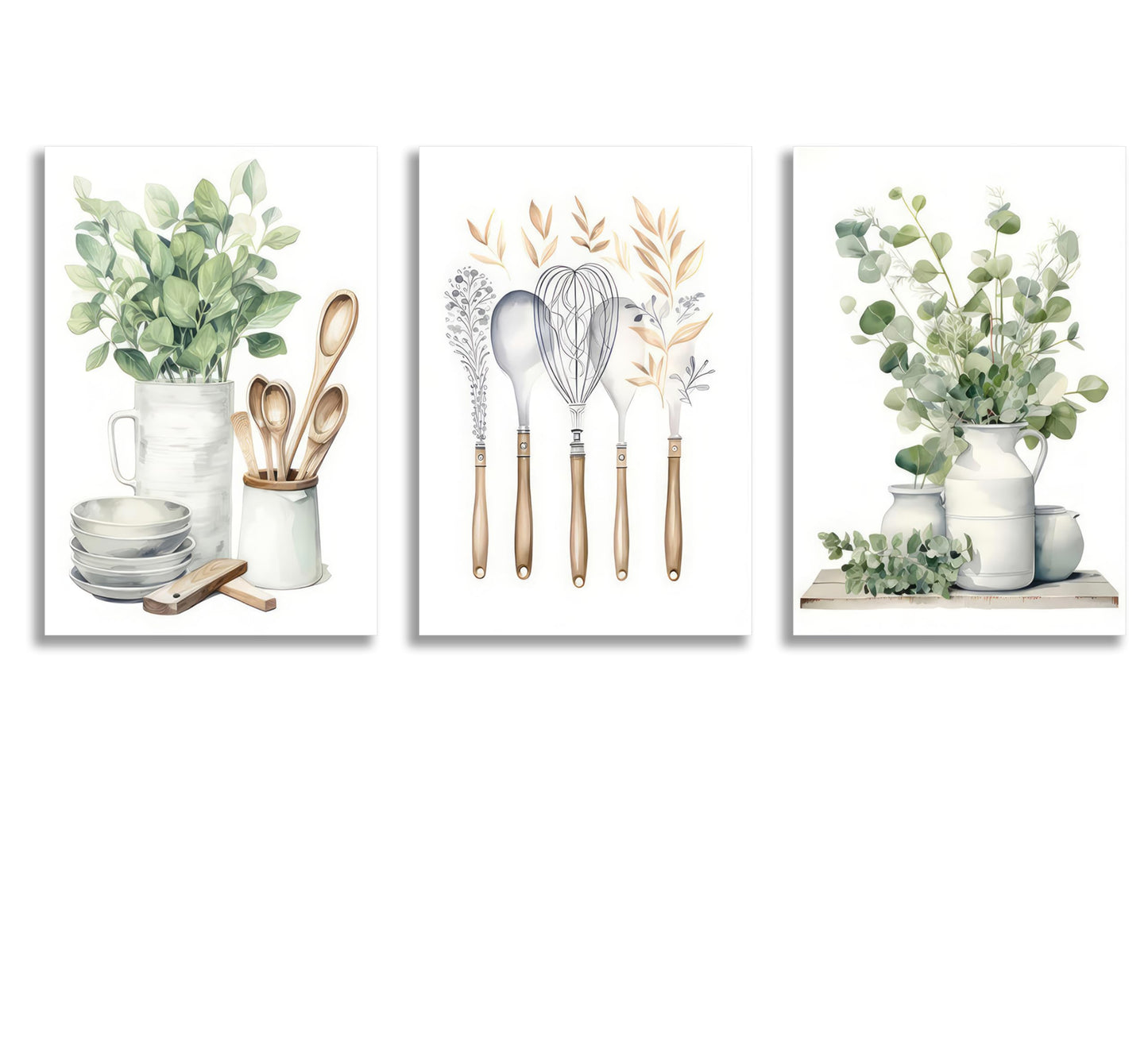 Boho Farmhouse Kitchen Canvas Wall Art Sage Green Plants Painting Pictures Dining Room Wall Decor Eucalyptus Leaves Green Botanical Poster Print Artwork for Farmhouse Kitchen Home Decoration