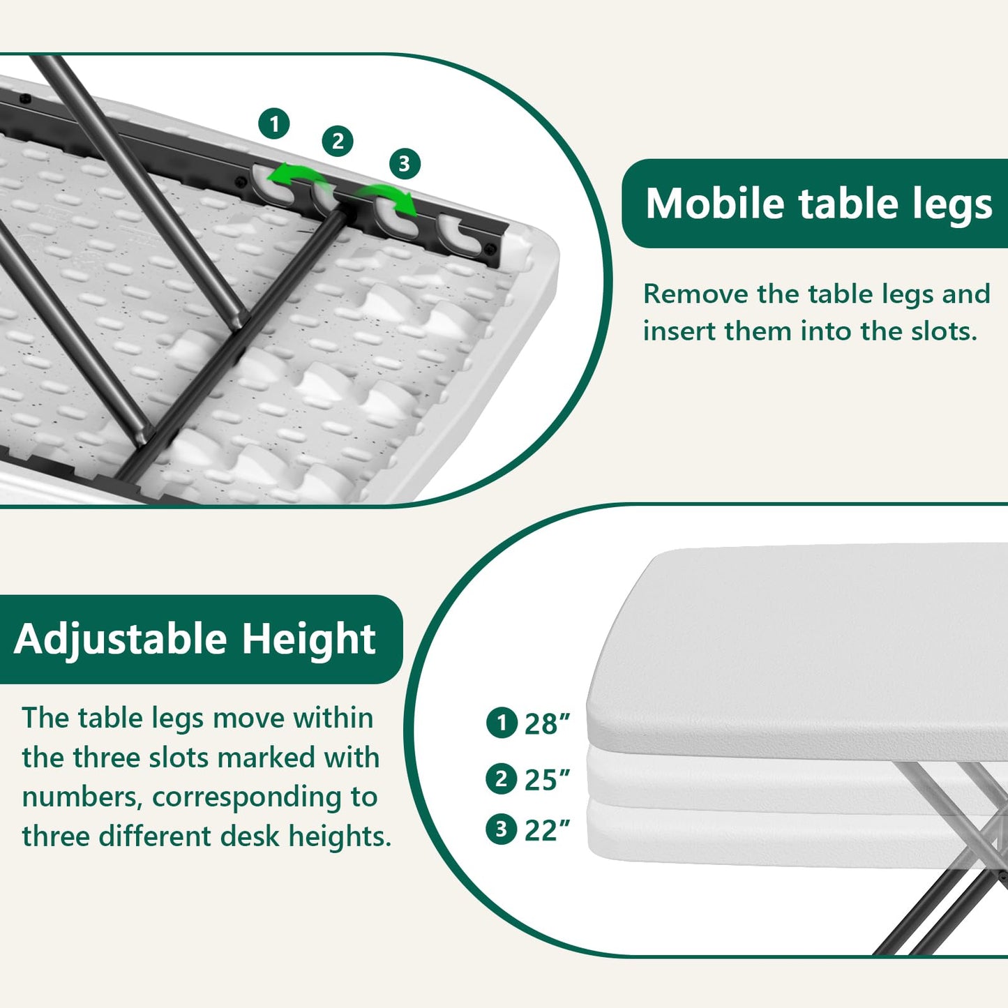 MAKE CHANGES Folding Table 30 Inch - Small Desk Adjustable Height TV Tray for Laptop, Couch, Camping - Heavy Duty Utility Foldable Table for Small Spaces, No Assembly Required,Plastic White Granite