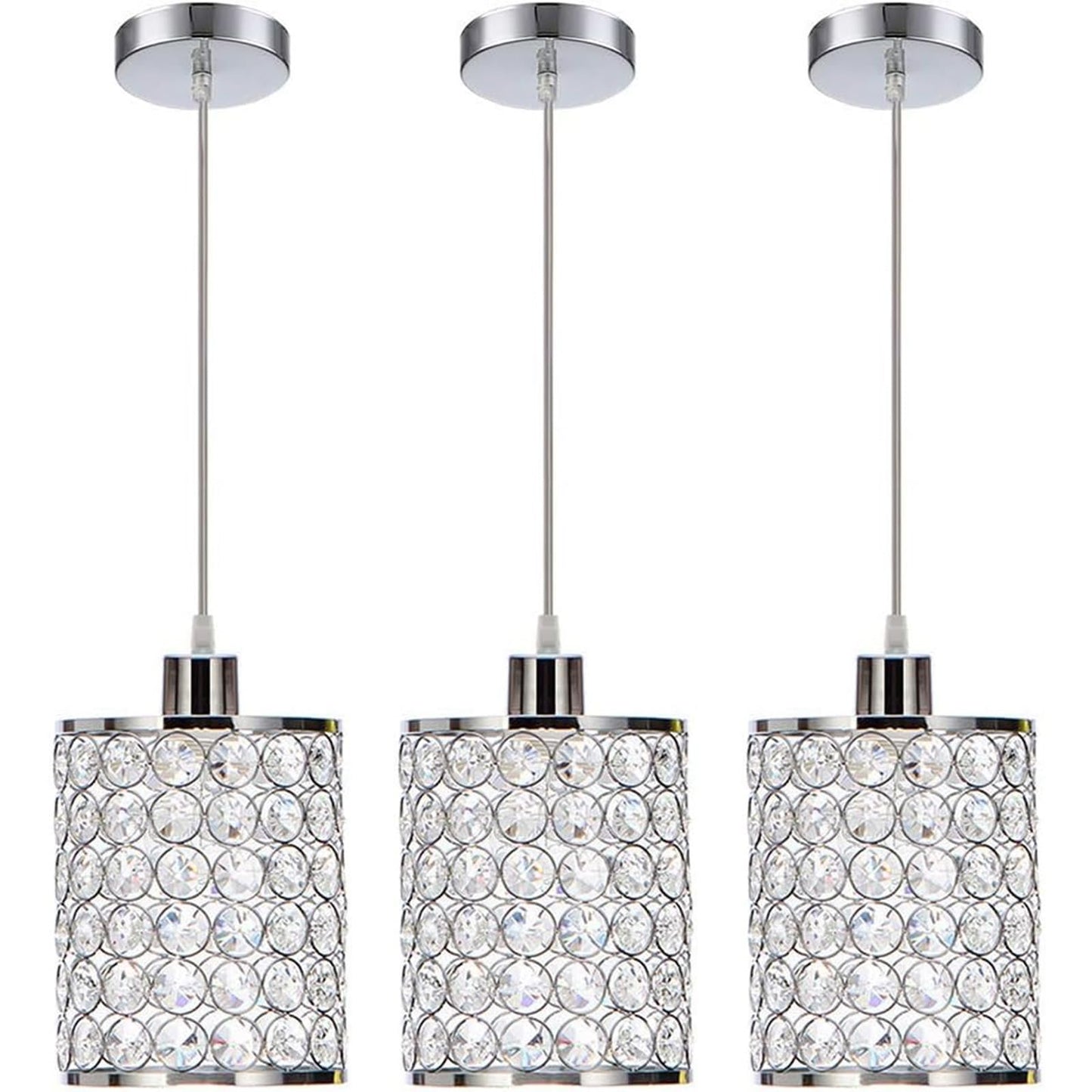 Cuaulans 3 Pack Crystal Pendant Light, Modern Chrome Kitchen Island Pendant Lighting,Cord Adjustable Bar Ceiling Hanging Lights for Kitchen Dining Room Bedroom Bar
