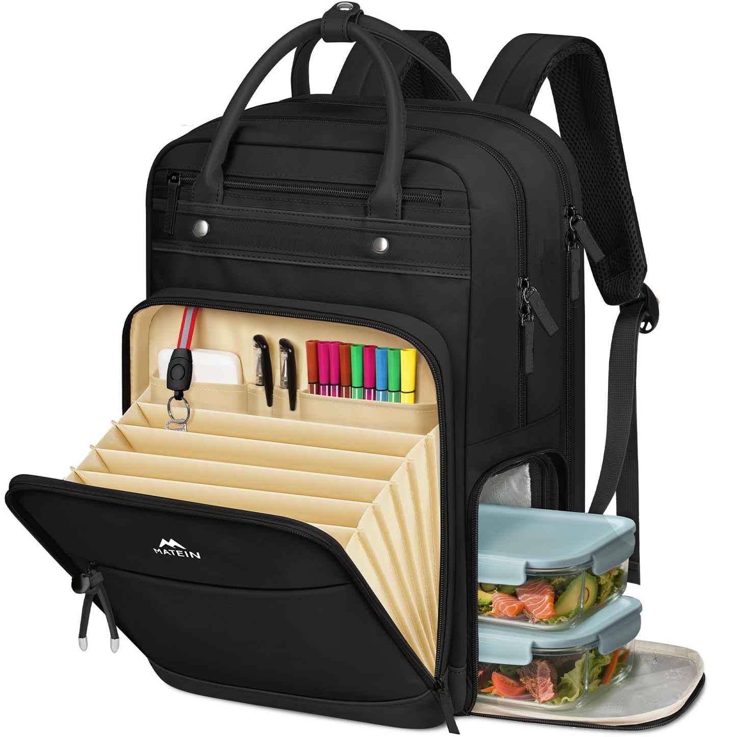MATEIN Teacher Backpack with Lunch Compartment, 15.6 Inch Lunch Backpack for Men with Organized Pocket, College Laptop Backpacks Meal Prep Bag Gift for Teachers Work Nurse Commute Office