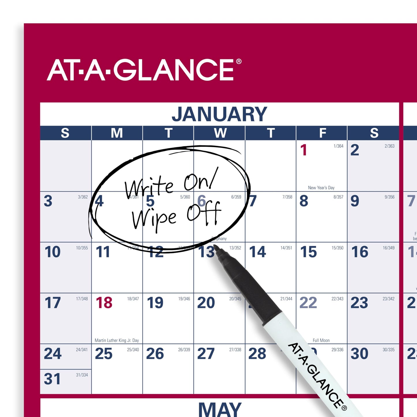 AT-A-GLANCE 2027 Erasable Calendar, Dry Erase Wall Planner, 48" x 32", Vertical-Horizontal, Reversible (PM3262827)