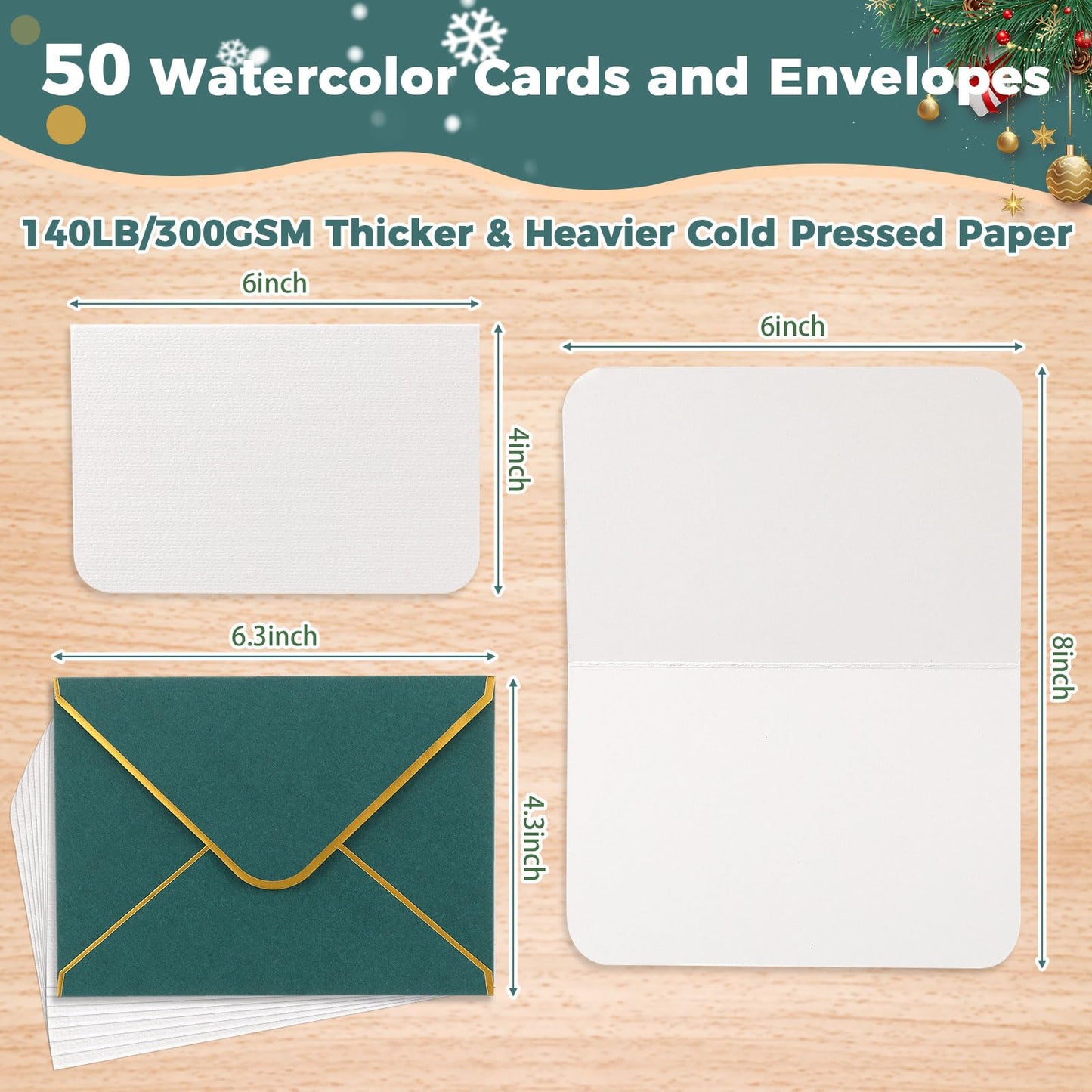 Sabary 100 Pcs Blank Watercolor Cards with Envelopes Set 140lb/300 Gsm Cotton Heavyweight Foldable Greeting Paper Card for Christmas Painting Invitation Note Birthday Wedding(Red and Green,4 x 6 Inch)