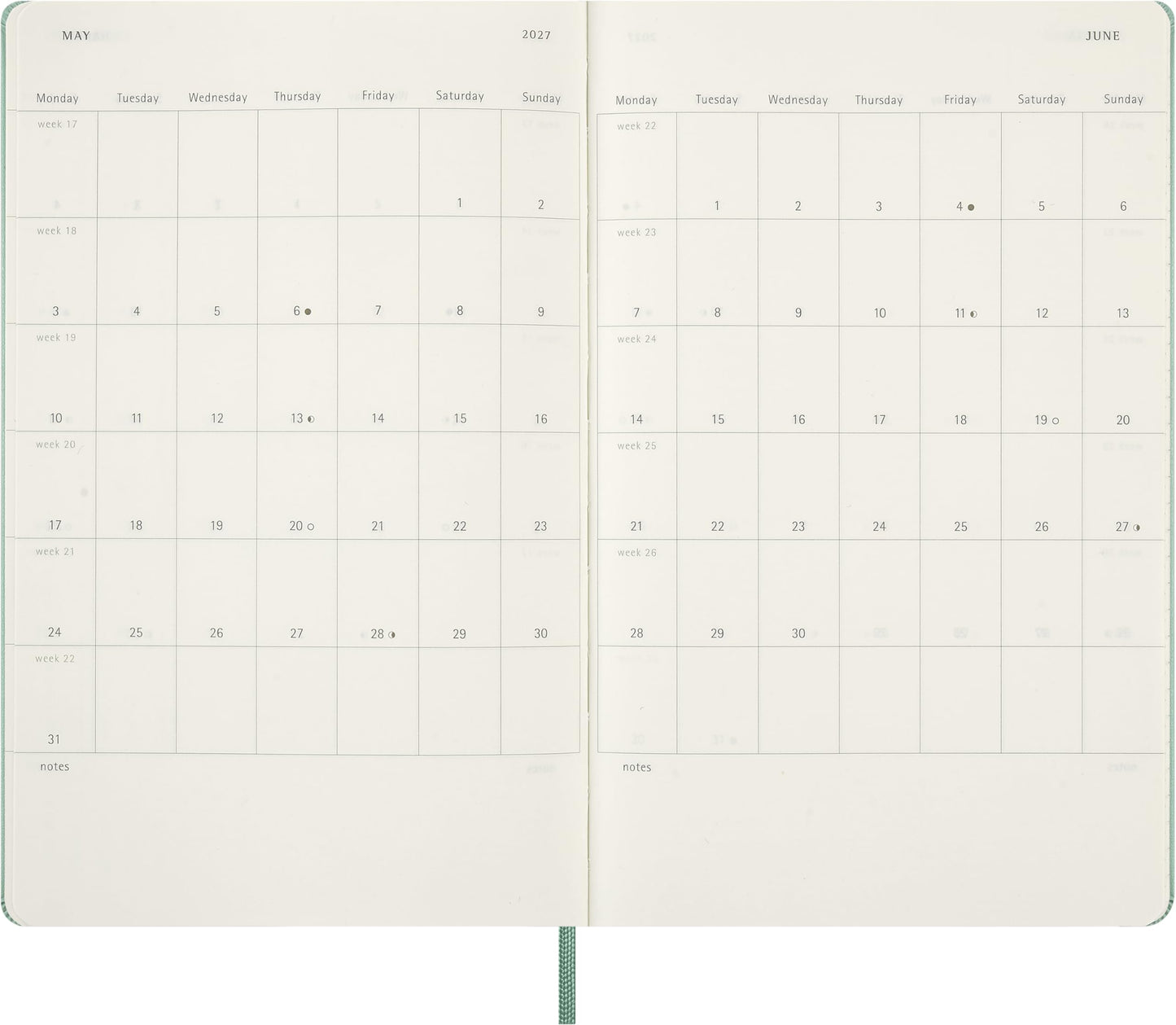 Moleskine Classic 18 Month 2026-2027 Weekly Planner, Hard Cover, Large (5" x 8.25"), Sage Green, 208 pages