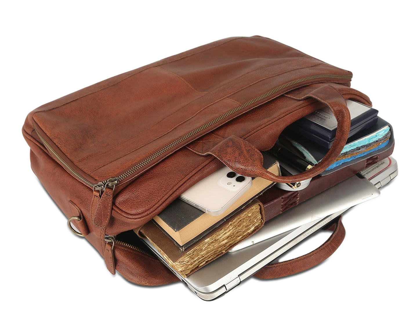 Leather briefcase 18 Inch Laptop Messenger Bags for Men and Women Best Office briefcase Satchel Bag (Wash Tan)