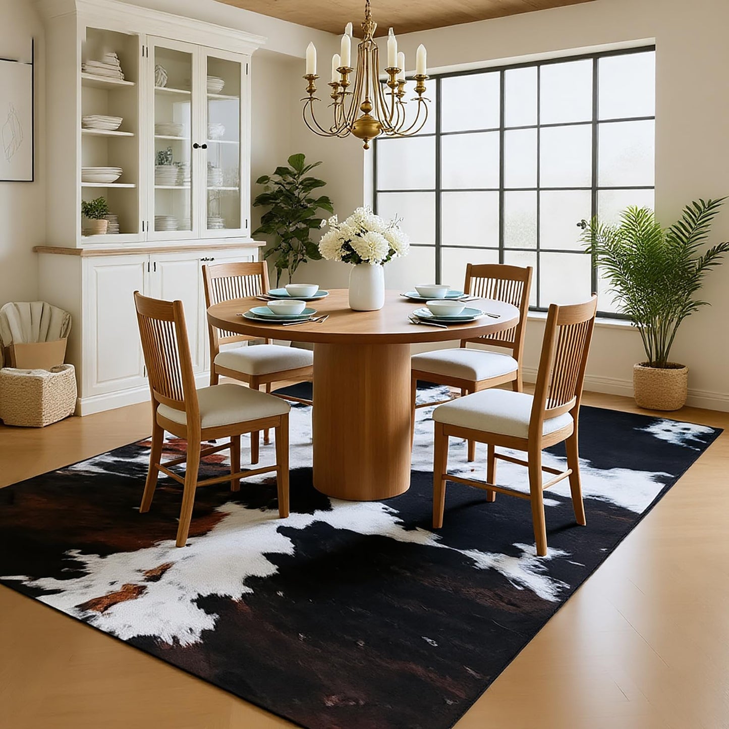 MUGINYU Western Cowhide Area Rug 5x7 for Bathroom Home Decor,Brown Cow Print Rug,Farmhouse Cowboy Animal Fur Rug Non Slip Washable (Brown Cow)