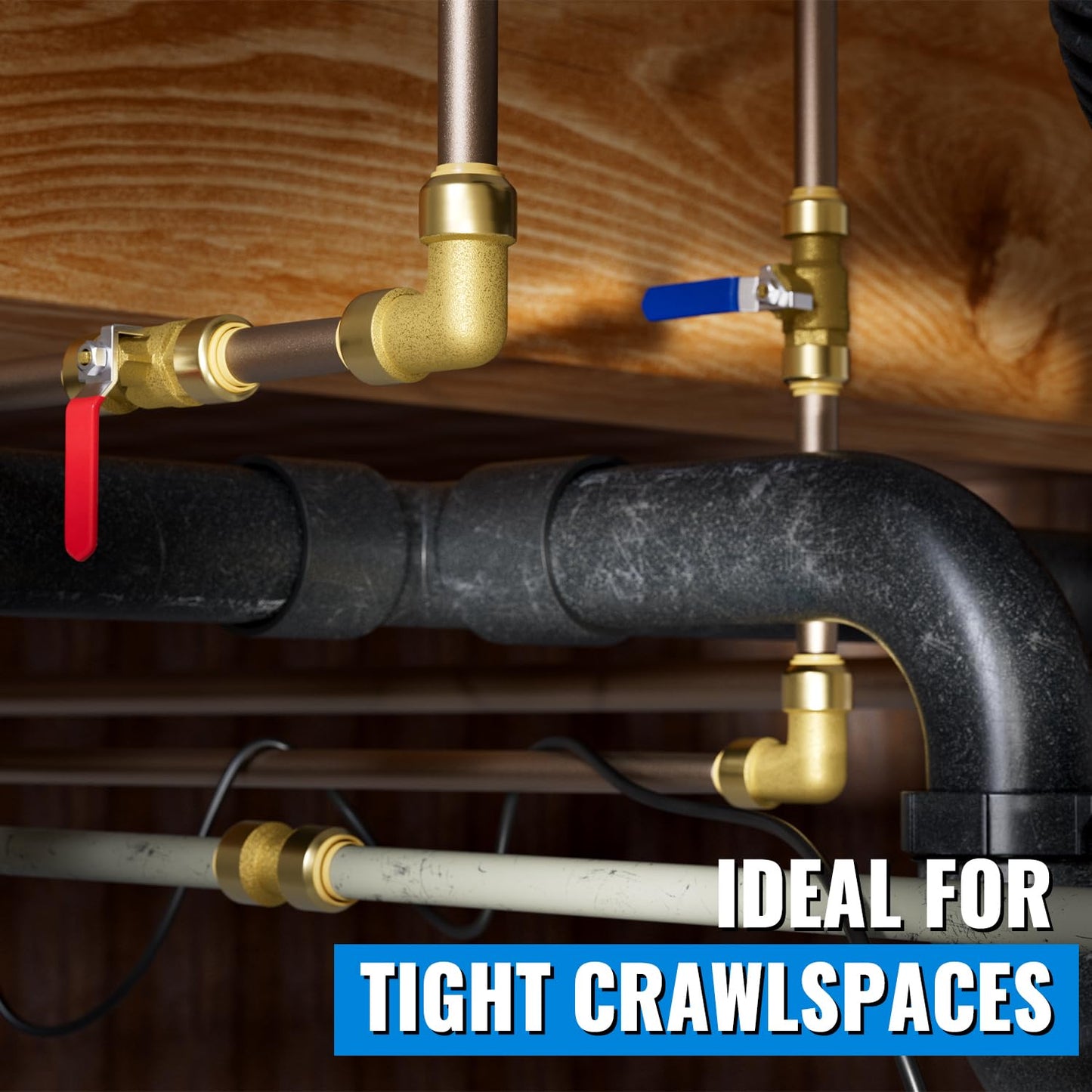 Shut Off Ball Valve 1/2 Inch, SUNGATOR 1/2 Inch Ball Valve, Push-to-Connect Water Shutoff, Easily Match to Pipe using Red and Blue Handle, No Lead Brass Fittings for PEX Pipe, Copper, CPVC, Pack of 12