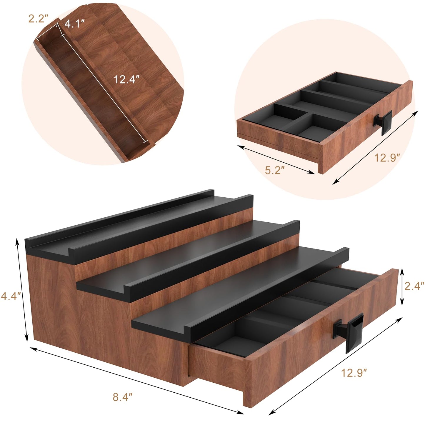 TIRYIUOU Cologne Organizer for Men, 3 Tier Wooden Cologne Stand for Men, Perfume Organizer Display, Cologne Shelf with Drawer and Hidden Compartment, Gift for Men