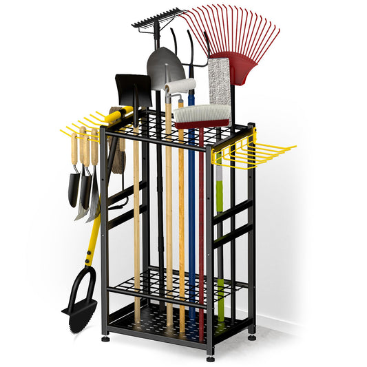 BlumeTrec Garden Tool Organizer, Up 48 Long Handle Tool, Garage Storage and Organization with Side Hook for Broom/Rake/Shovel/T-Handle Tool, Heavy Duty Steel Outdoor Tool Rack,Yard Tool Stand for Shed