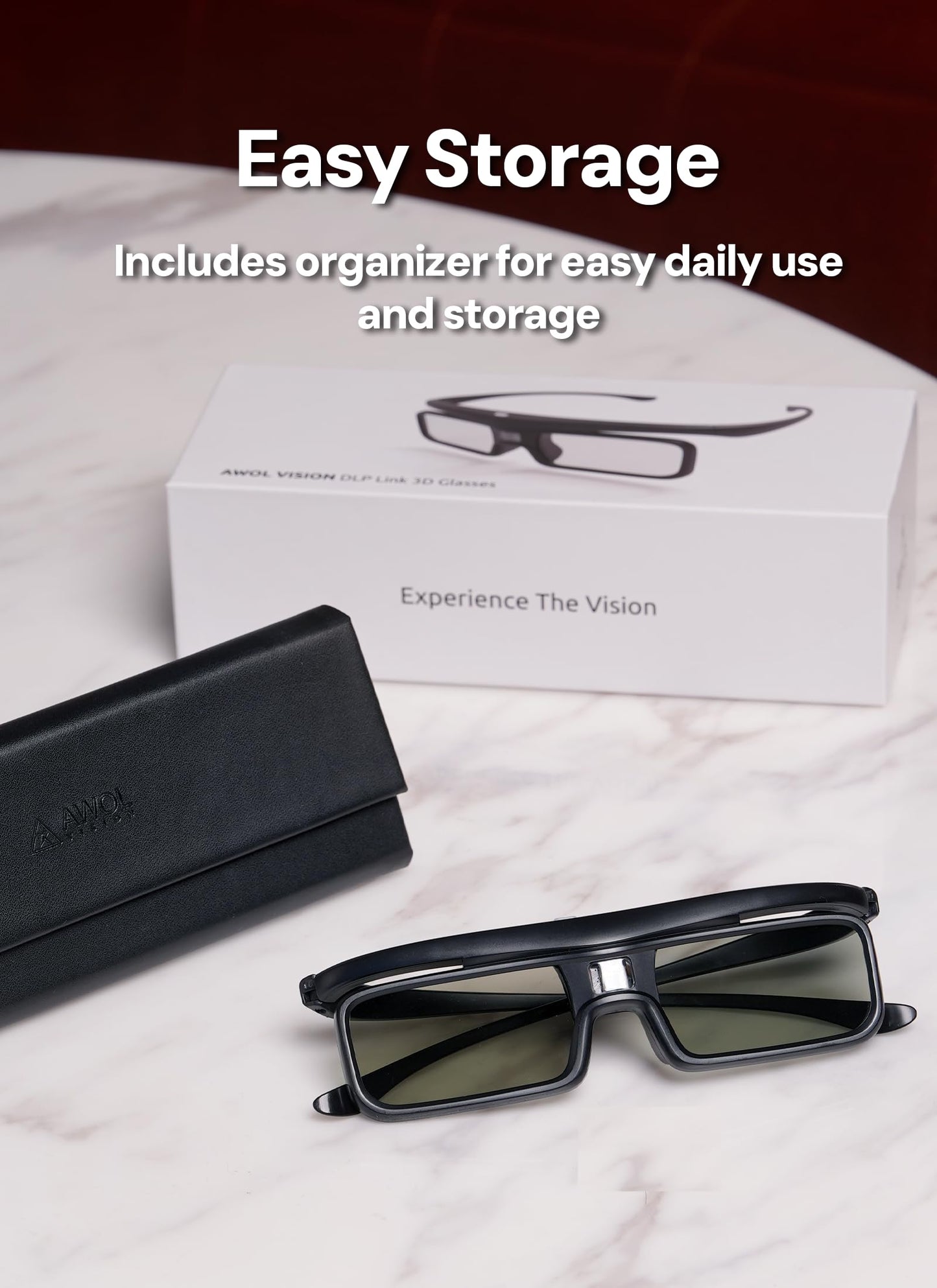 AWOL VISION DLP Link 3D Glasses, Rechargeable Active Shutter Eyewear compatiable with AWOL VISION LTV-3000 Pro and LTV-3500 Pro, Vanish TV & Other DLP-Link 3D projectors (2 Packs)