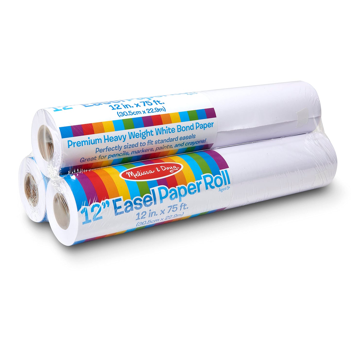 Melissa & Doug Tabletop Easel Paper Roll (12 inches x 75 feet), 3-PackKids Drawing Paper, Art For Kids