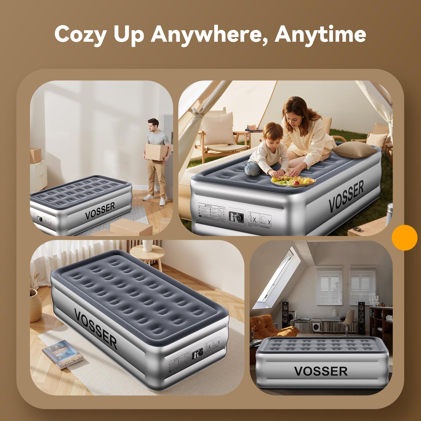 VOSSER Twin Air Mattress with Built in Pump,18” Raised Blow Up Mattress,Inflatable Mattress in 2 Mins,Single Twin Size Air Mattress for Camping,Floor&Travel, Air Bed for Adults,330LB Max