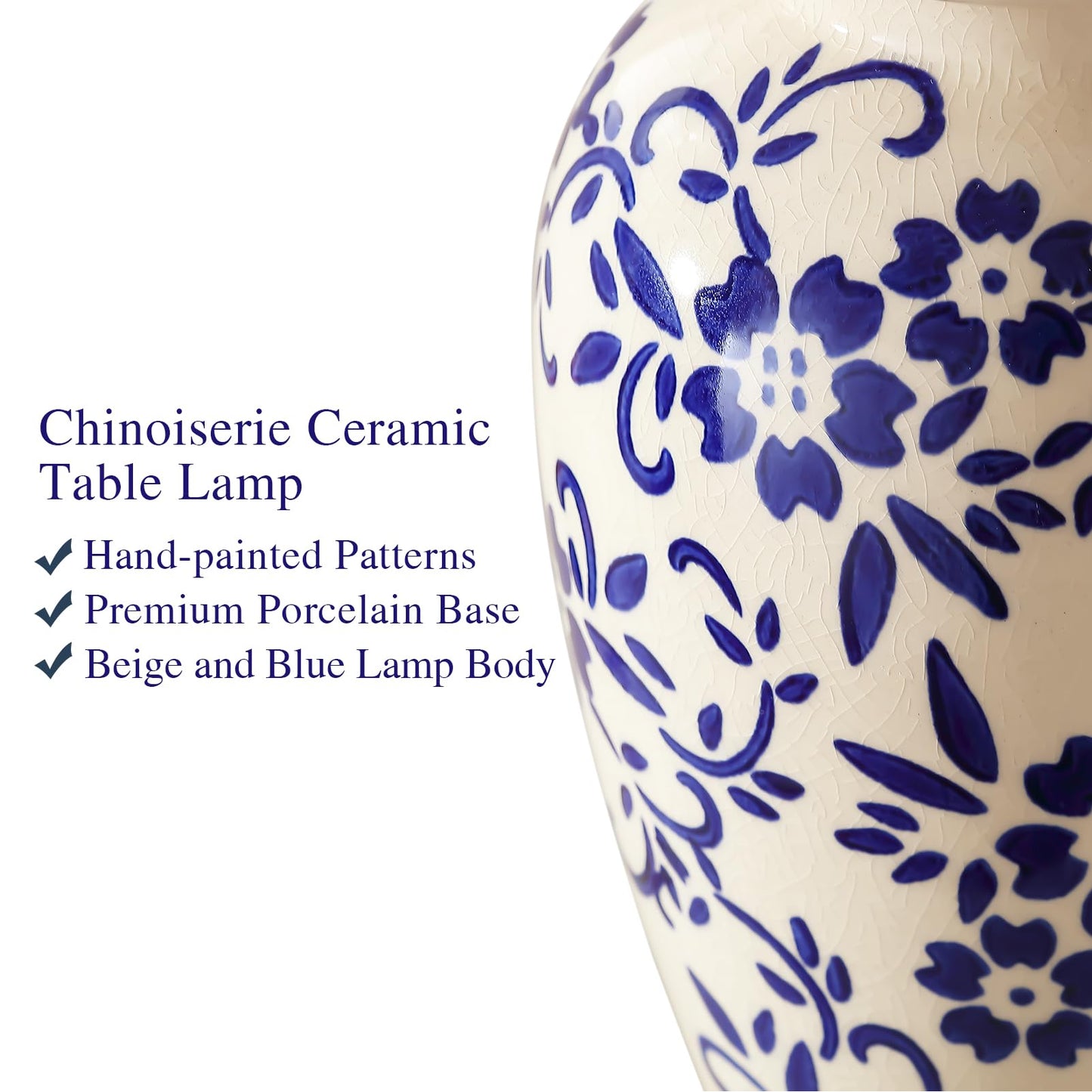 RORIANO Chinoiserie Ceramic Table Lamps Set of 2 for Living Room Bedroom Bedside, Traditional Blue Porcelain Classic Table Lamp for Nightstand Entryway, 2 LED Bulbs Included (Gold)