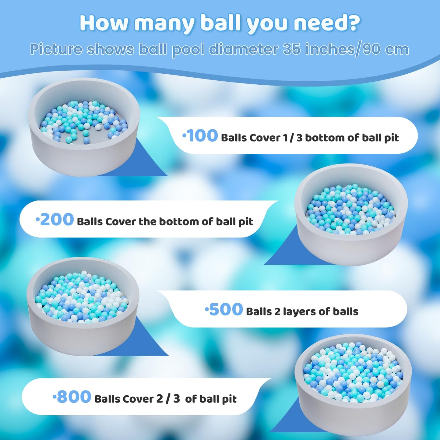 MoonxHome Ball Pit Balls Crush Proof Plastic Balls for Children's Toy Balls Macaron Ocean Balls 2.15 inch Pack of 100 White&Green&Blue