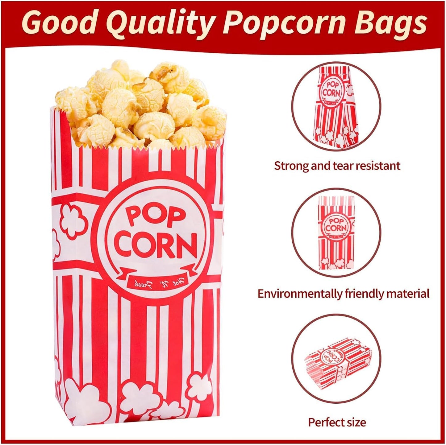 VOISEN Paper Popcorn Bags,1200 Packs 1oz Popcorn Bag Individual Servings, Pop Corn Bag Bulk for Poporn Machine,Movie Nights Pop Corn Bags