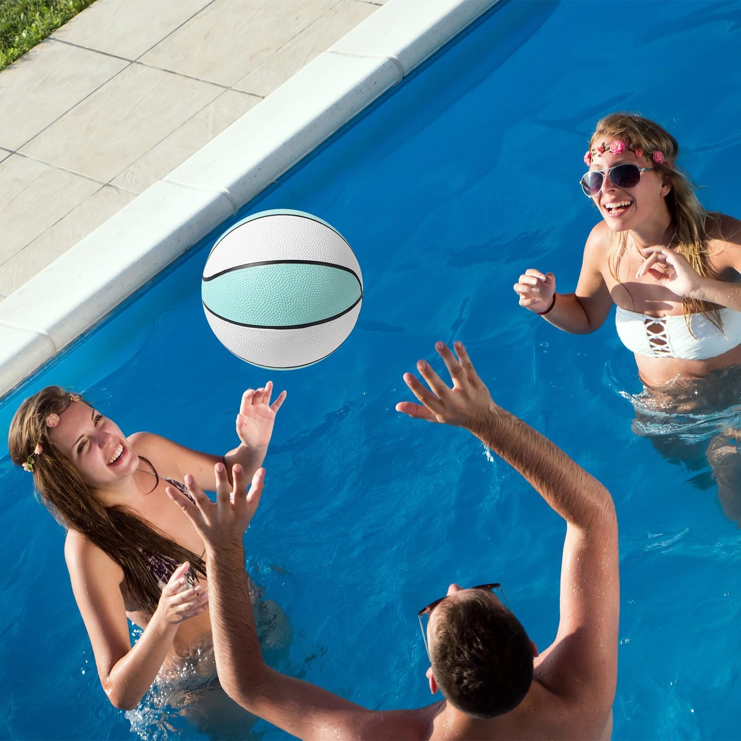 Conderyang 3 Pack Water Basketball Pool Basketball Aqua Blue Rubber Mini Basketball Pool Ball Waterproof Water Ball for Lake and Swimming Pool Basketball Hoop Games (Size 6, 9 Inch)