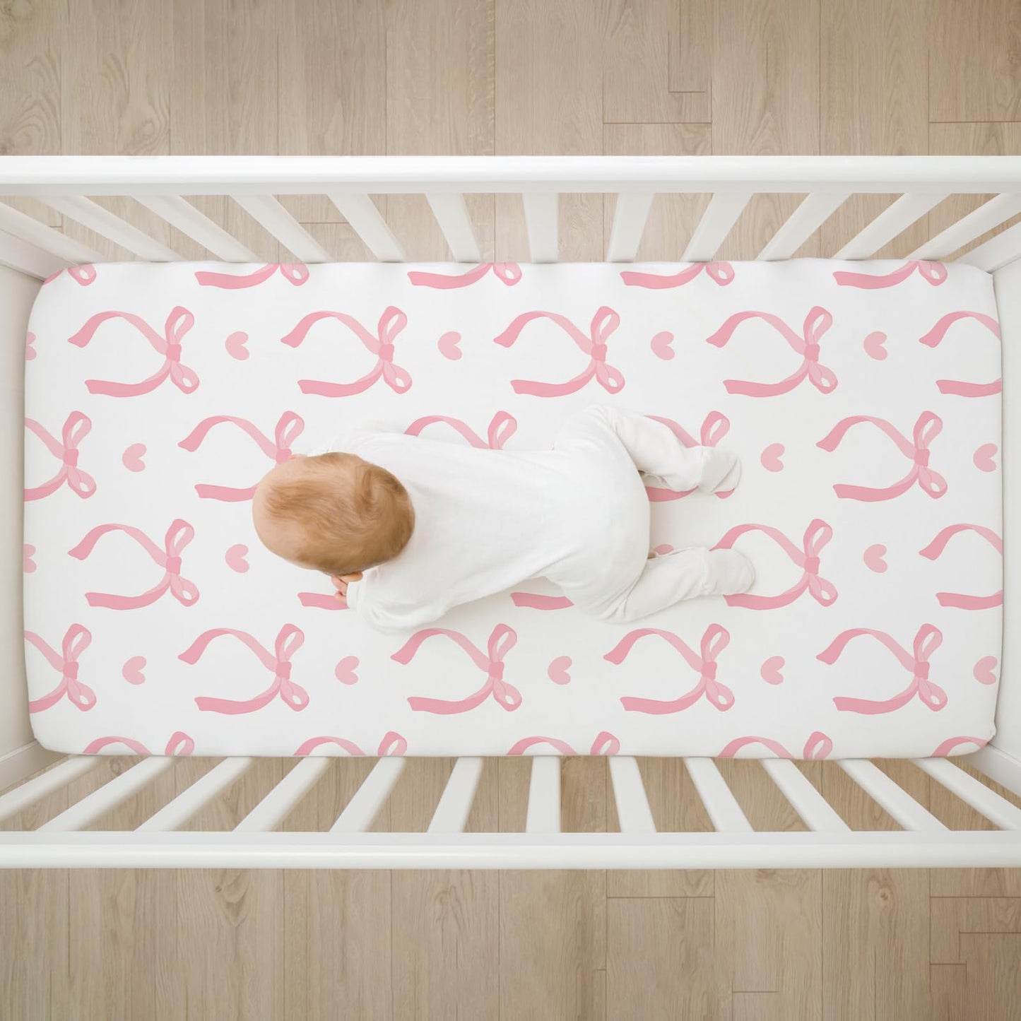 4 Pack Pink Bow Crib Sheet Set for Baby Girl, Soft Breathable Fitted Crib Sheet 28 x 52 in, Nursery Decor for Standard Crib and Toddler Bed Mattresses