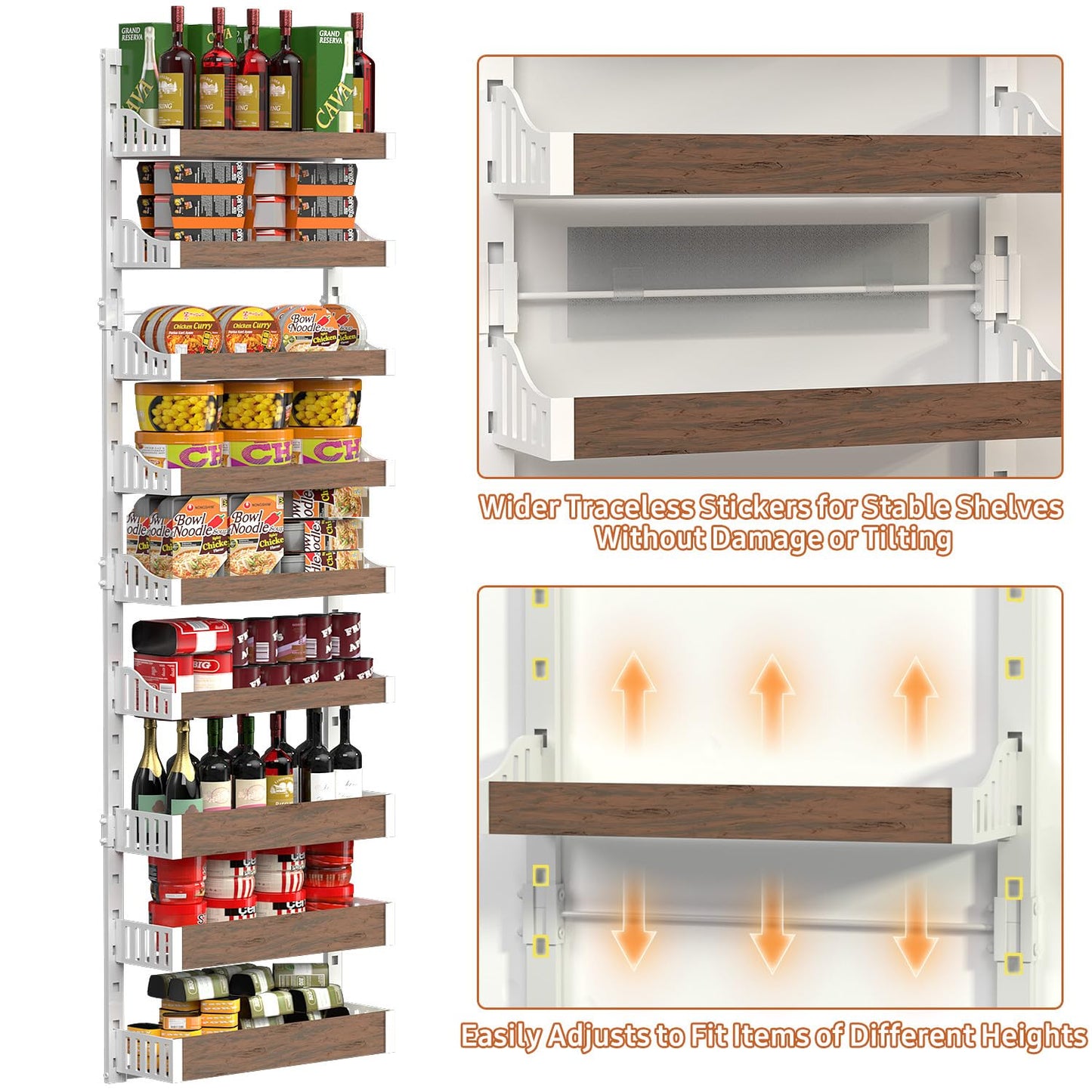 Cransidium Over the Door Pantry Organizer: Pantry Organization and Storage with Hanging Basket - 9-Tier Metal Spice Rack Adjustable Shelves for Kitchen Bedroom Bathroom & Laundry Room White