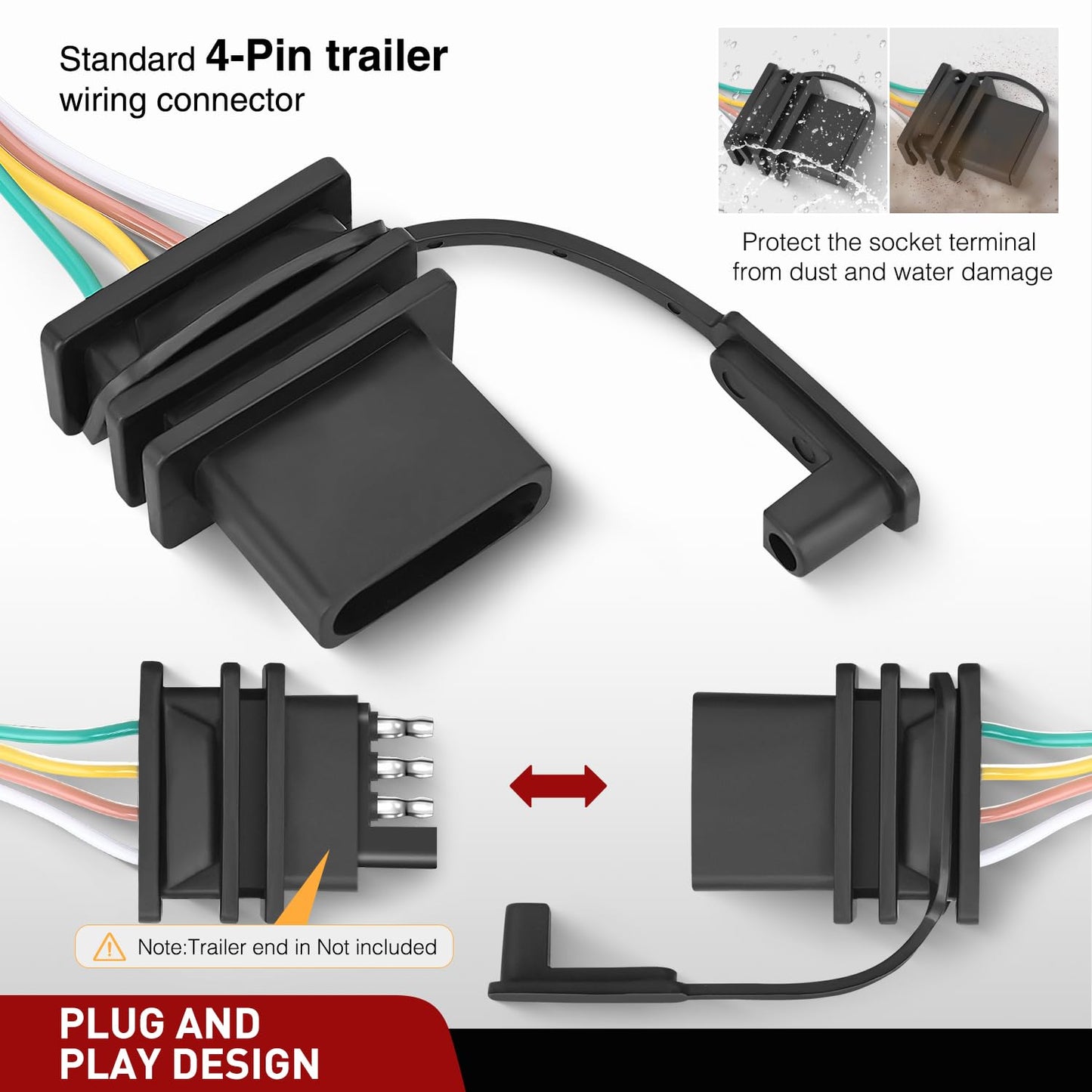 Nilight 4 Pin Trailer Wiring Harness Kit 56468 Vehicle Standard 4 Way Connector Custom for 2021 2022 2023 2024 Ford Bronco with LED taillights Simple Fit Tow Hitch