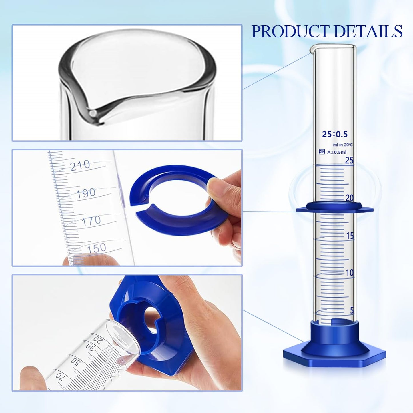 10PCS Graduated Cylinder Measuring Cylinder Thick Glass Lab Cylinders Glass Graduated Cylinder Glass Measuring Cylinder(25ML)