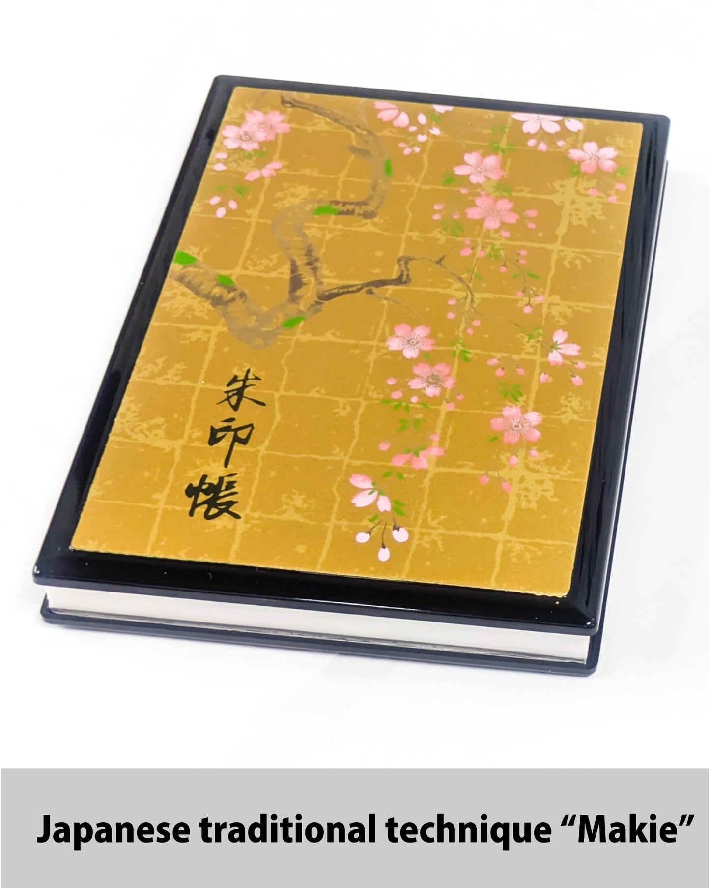 Japanese Goshuincho Stamp Book [Accordion Style] - Authentic Handmade Japanese Paper Notebook for Japan Travel Essentials, Temple & Shrine Stamps, Journal & Keepsake Gift (Sakura Black 48pages)
