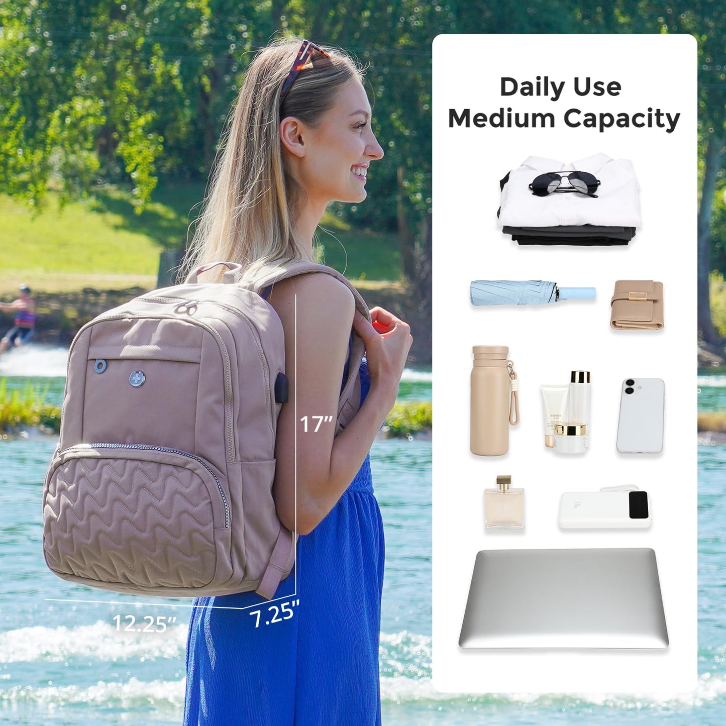 Swissdigital Design Backpack for Women, 15.6 inch Laptop College Pink Medium Simple Modern Backpacks for School with USB Charging Port for Womens Girls | SD1711-82
