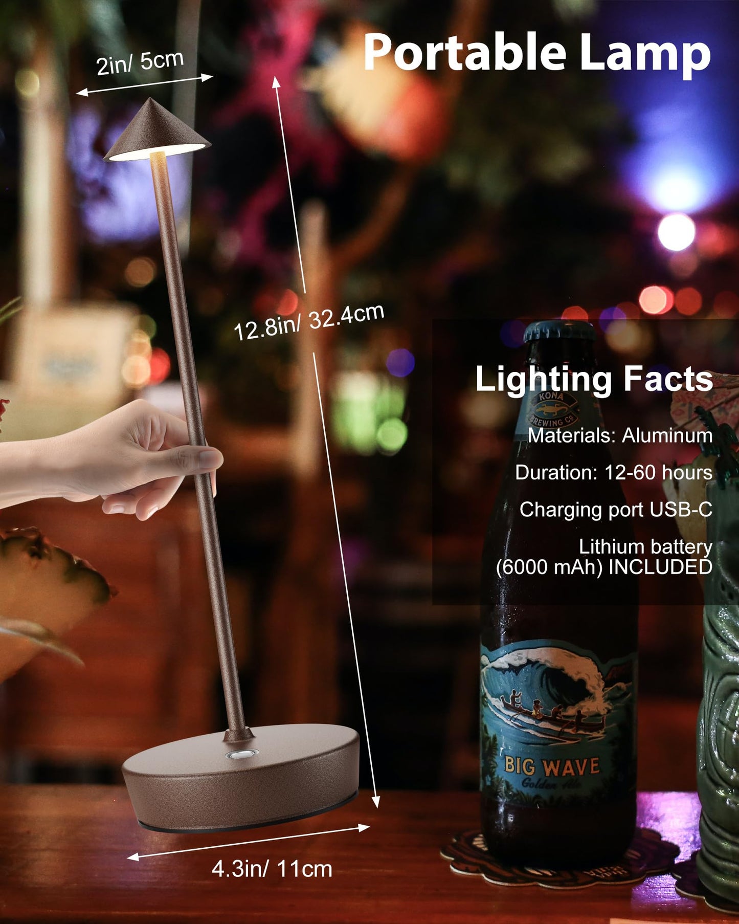 SHANGCAI Cordless Table Lamps Rechargeable, 6000mAh Battery Operated LED Desk Lamp Outdoor Waterproof Portable Touch Dimmable Table Night Light for Patio Restaurant Dining Home Set of 2 Rust