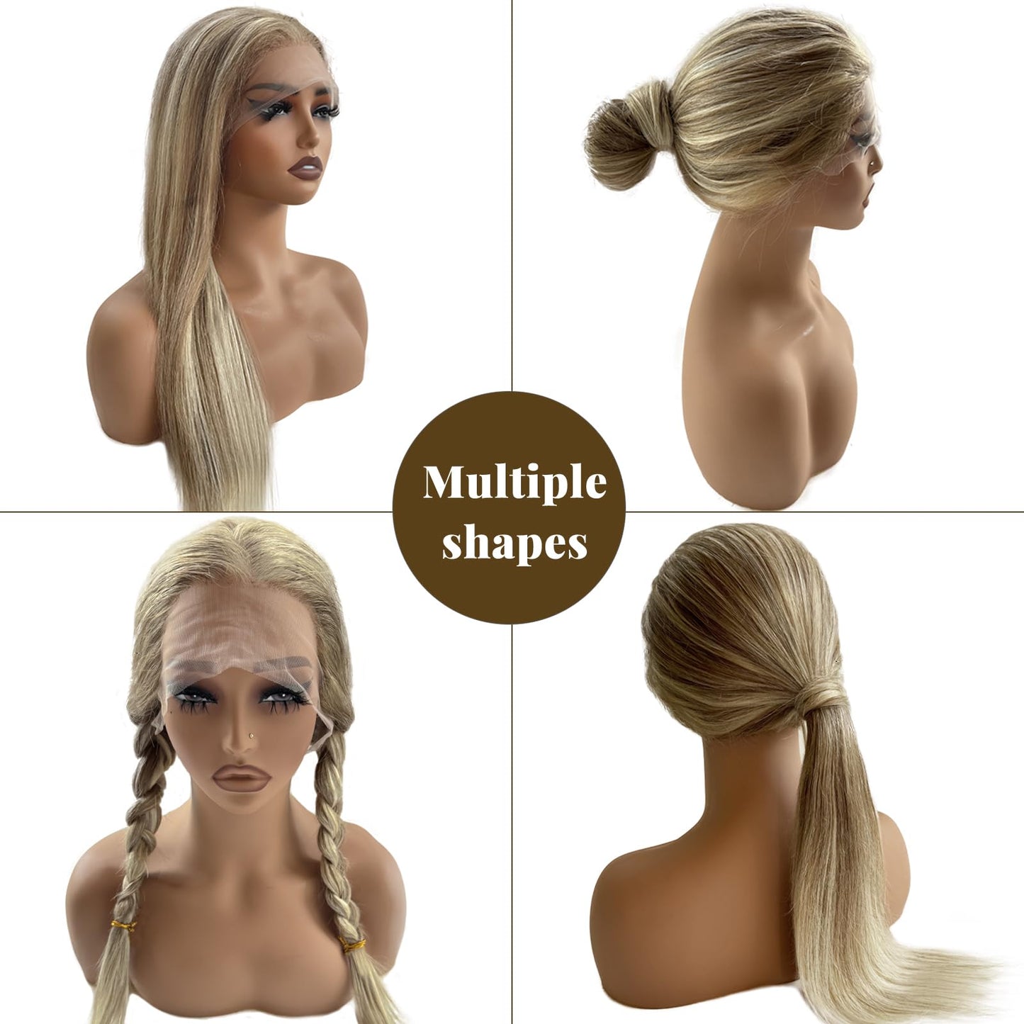 22 Inch Ombre Lace Front Wig Human Hair 13x4 Straight Highlight Lace Front Wig Human Hair #8T18/60 Ash Brown to Blonde HD Lace Closure Wigs for Women 150% Density Pre Plucked Hairline