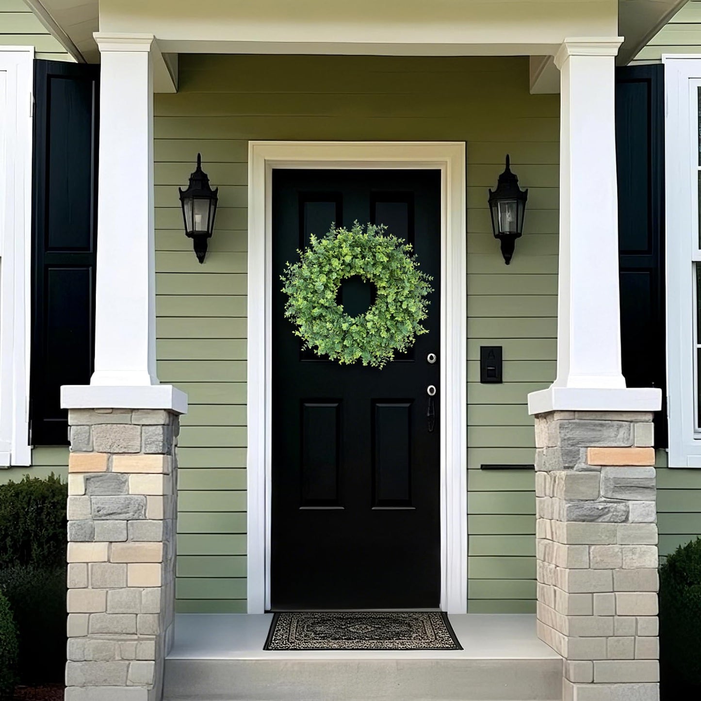 26" Eucalyptus Wreath for Front Door, Porch, Window - Large Artificial Eucalyptus Leaves Greenery Outdoor Wreath for Home, Farmhouse Decor - Spring, Summer, Fall, All Seasons (Green)