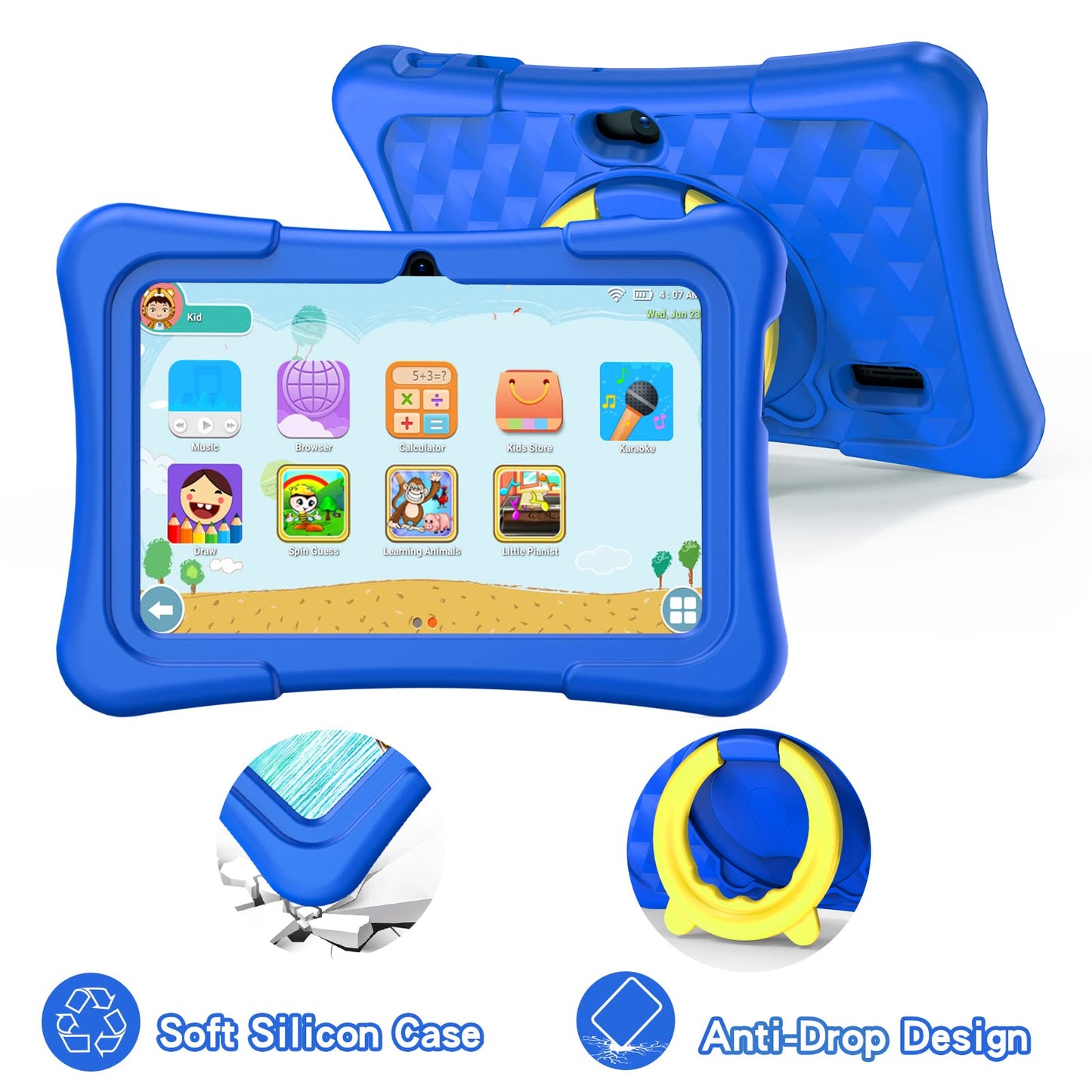 PRITOM 7 inch Tablet for Kids with Solid Case, Kids Tablets 32GB with Parental Control, Pre-Installed APPs Free Games, Learning Educational Toddler Tablet WiFi, Bluetooth, Camera