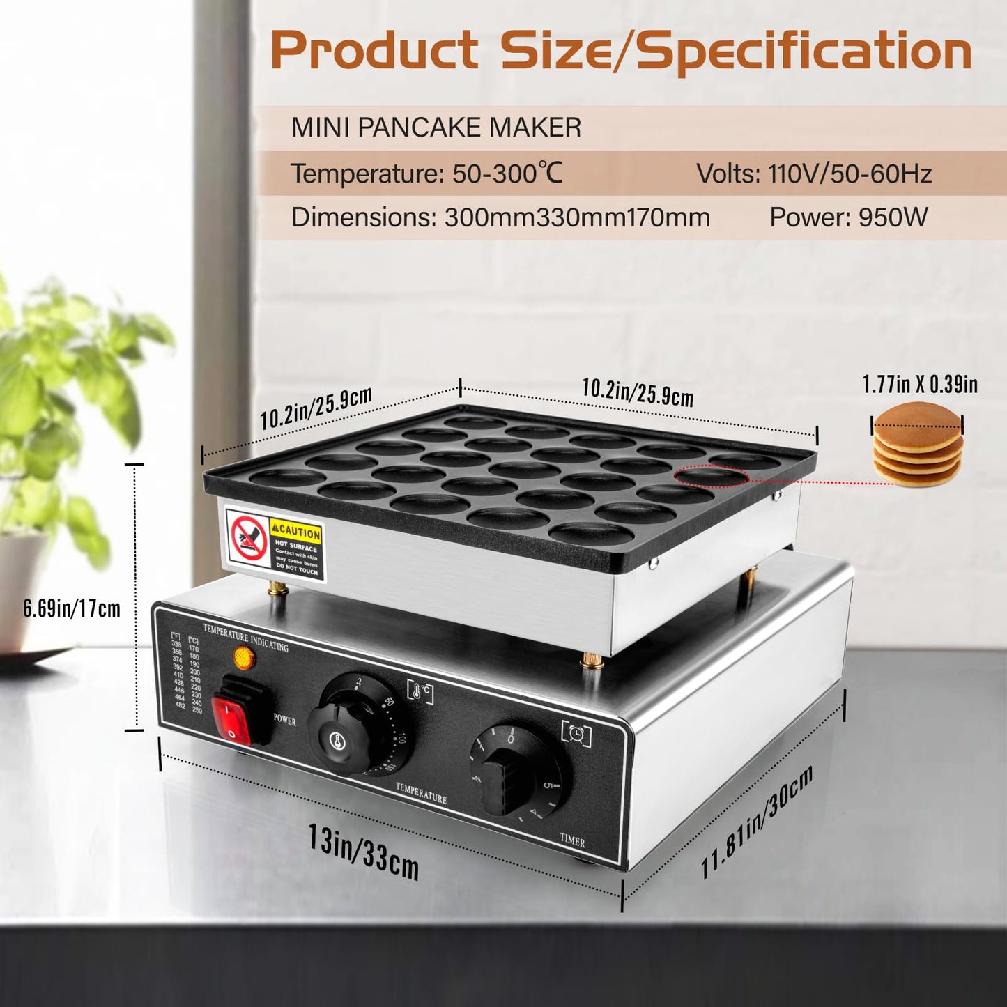 GDDGHS 25PCS Mini Pancakes Maker Machine, 110V 950W Electric Mini Pancake Maker Commercial Mini Dutch Pancake Maker, Non-stick Small Pancake Maker Mini hotcakes machine for Home Restaurant Business