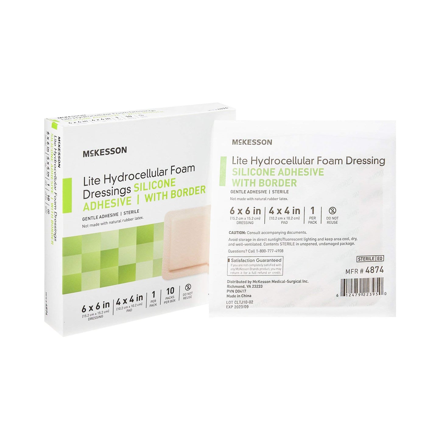McKesson Lite Hydrocellular Foam Dressings, Sterile, Silicone Adhesive with Border, 6 in x 6 in, 10 Count, 1 Pack